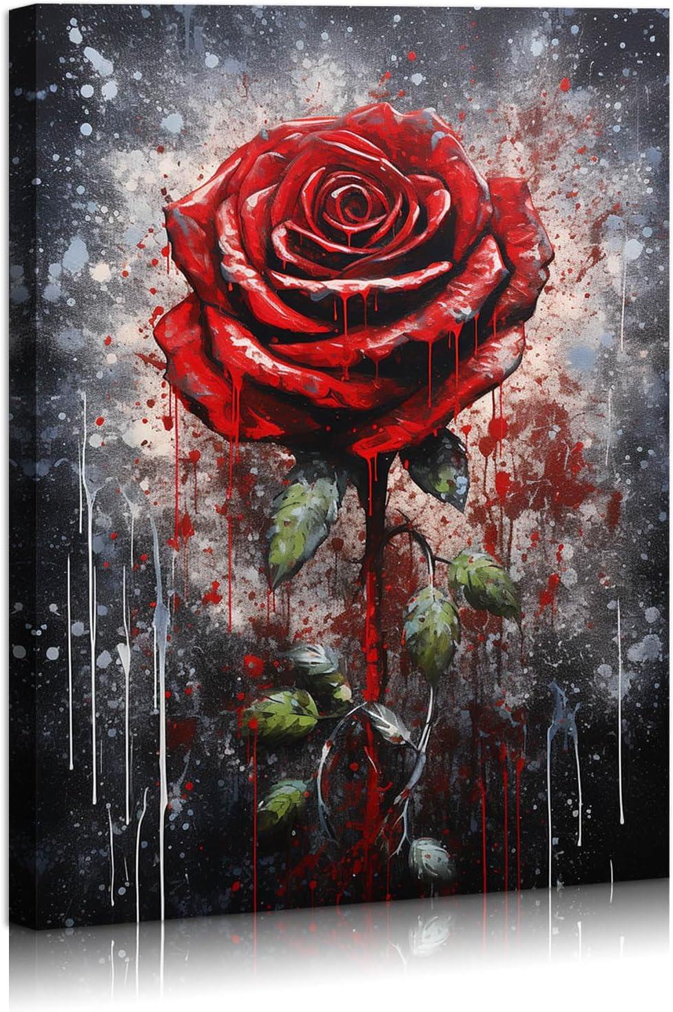 Vintage Black and Red Rose Canvas Wall Art