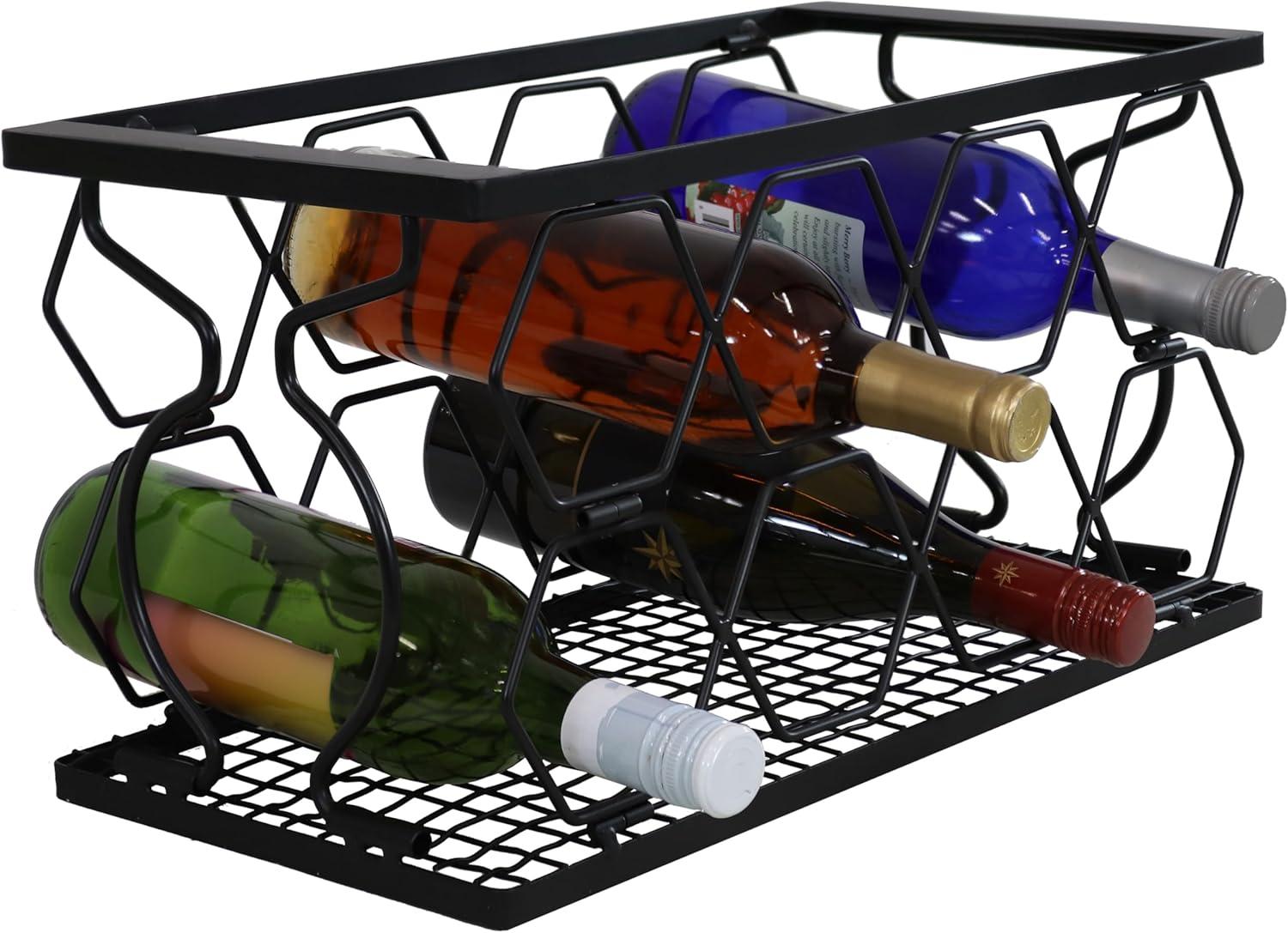 Sunnydaze Indoor Metal Collapsible Tabletop Wine Rack for the Kitchen or Bar - Black