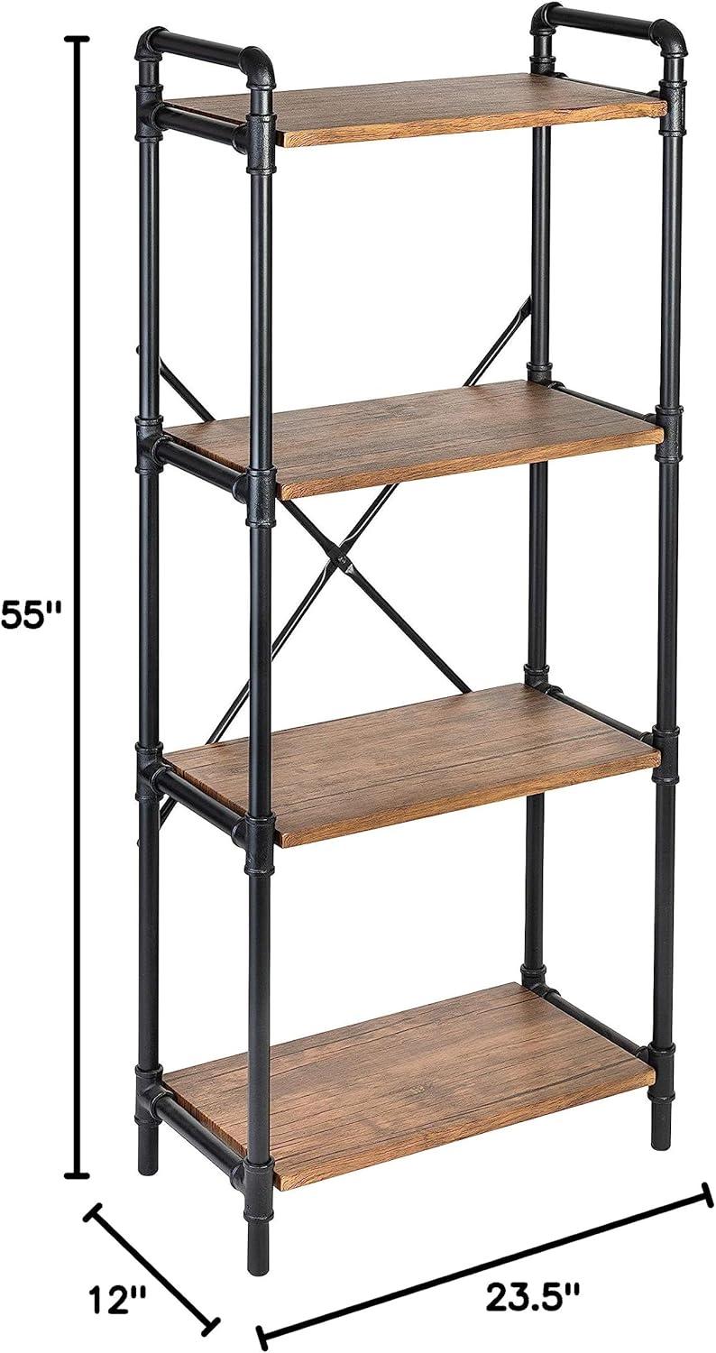 Honey-Can-Do 4-Tier Industrial Steel Bookcase, Rustic/Black