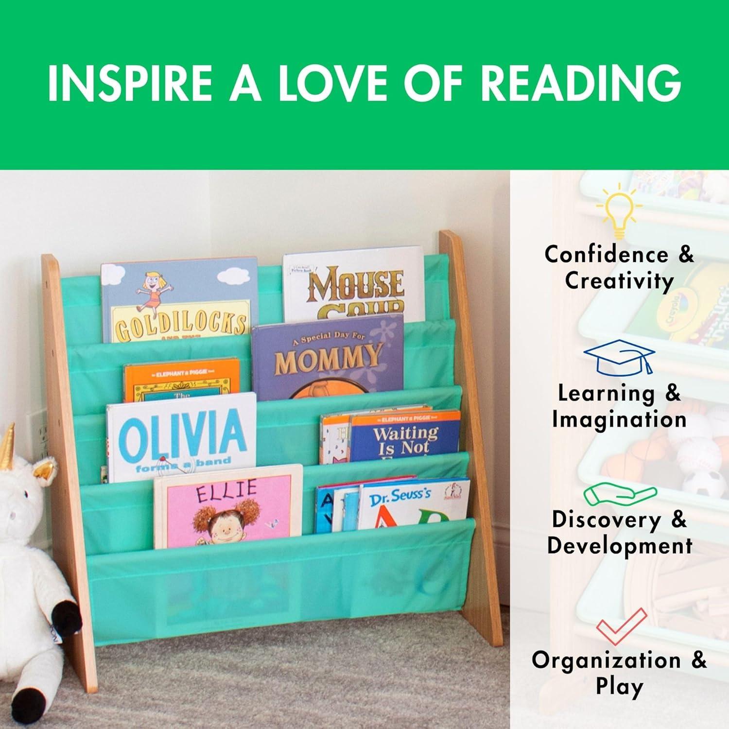 Humble Crew Kids' Bookshelf 4 Tier Book Organizer Seafoam Green/Natural