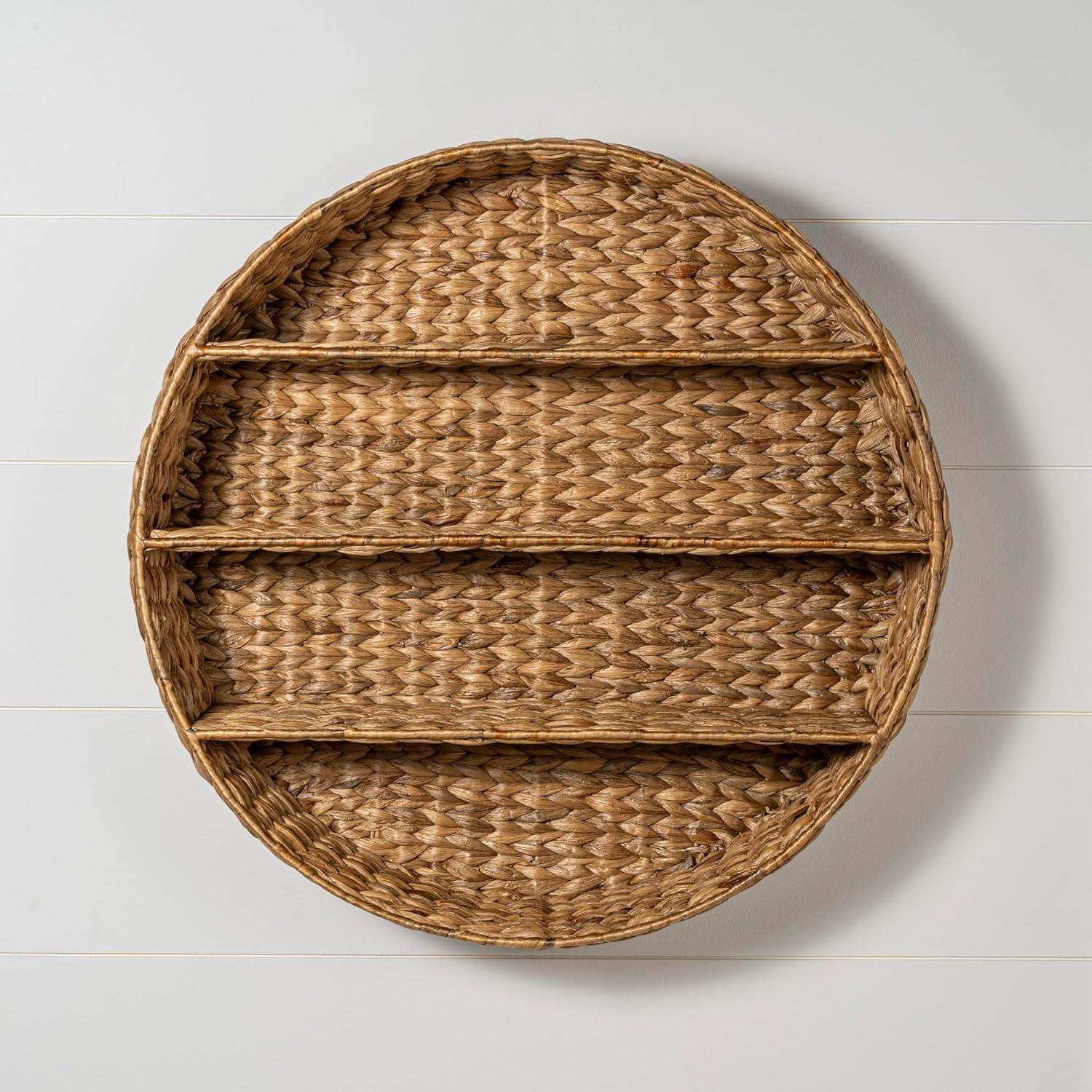 happimess Annulus 24.5" 3-Shelf Circular Handwoven Hyacinth Wall Rack, Natural