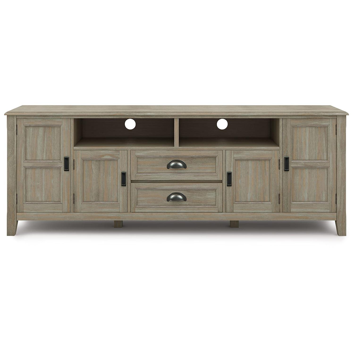 Simpli Home Burlington 72"W Solid Wood TV Stand for TVs up to 80" with 4 Cabinets