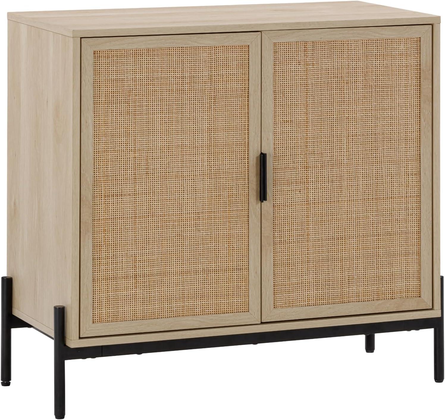 Andrew Light Oak and Matte Black Bohemian Sideboard Cabinet