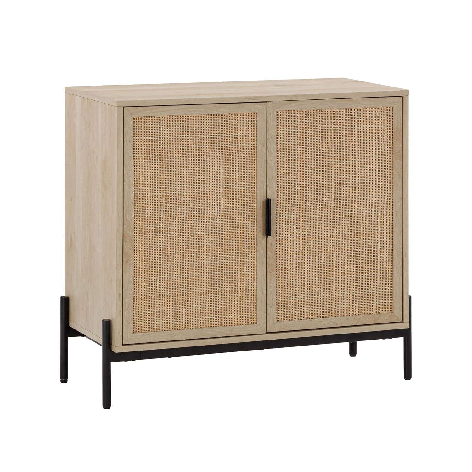 Nathan James Set of 2 Andrew Rattan Storage Cabinet Light Oak