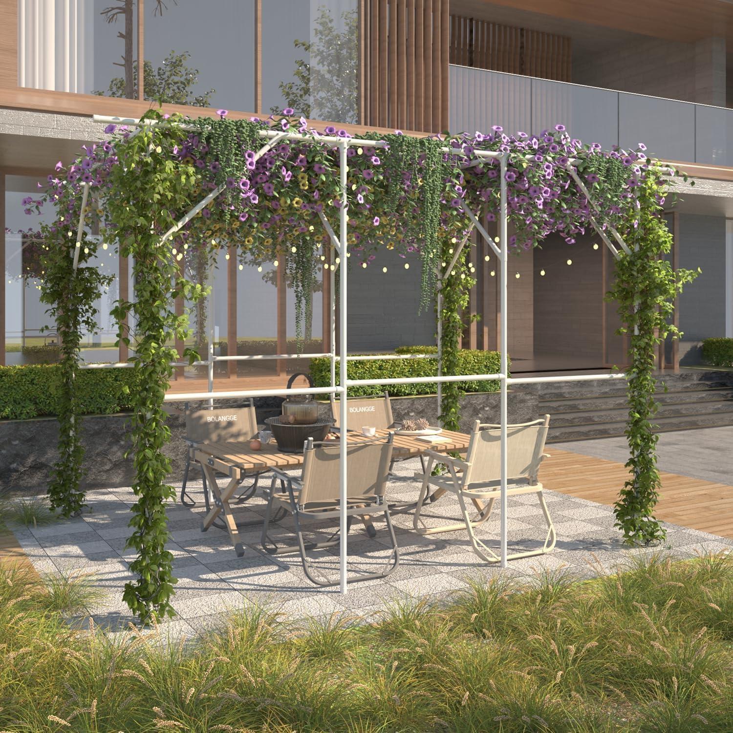 OUTOUR Large Grape Vine Support Arch Arbor Gazebo Trellis Rack Pergola 118'' L x 79'' W x 90.5'' H Plastic-Coated Metal Large Cane Frame for Vineyard Outdoor Patio Lawn Yard Garden Decoration White