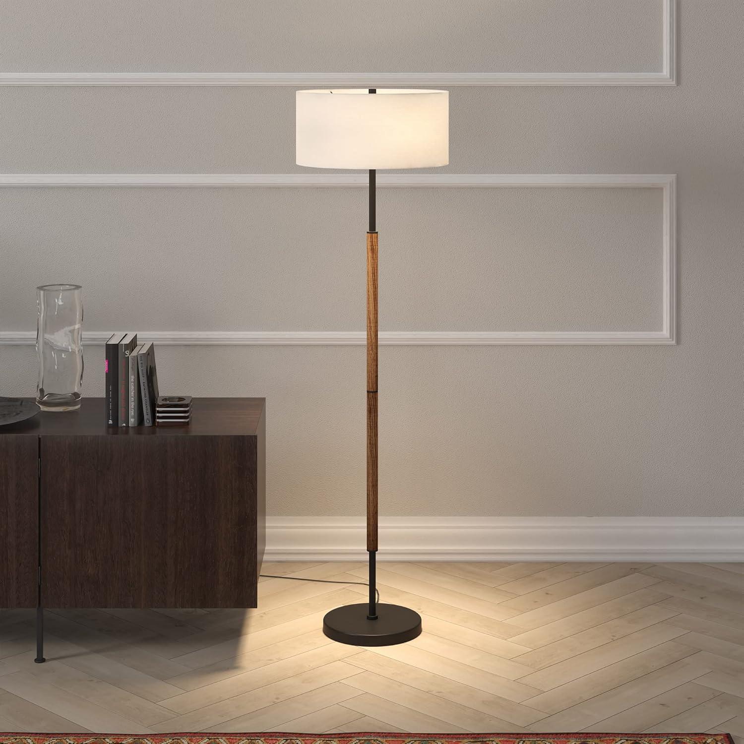 Henn&Hart 17" Blackened Bronze/Rustic Oak Metal/Fabric Floor Lamp