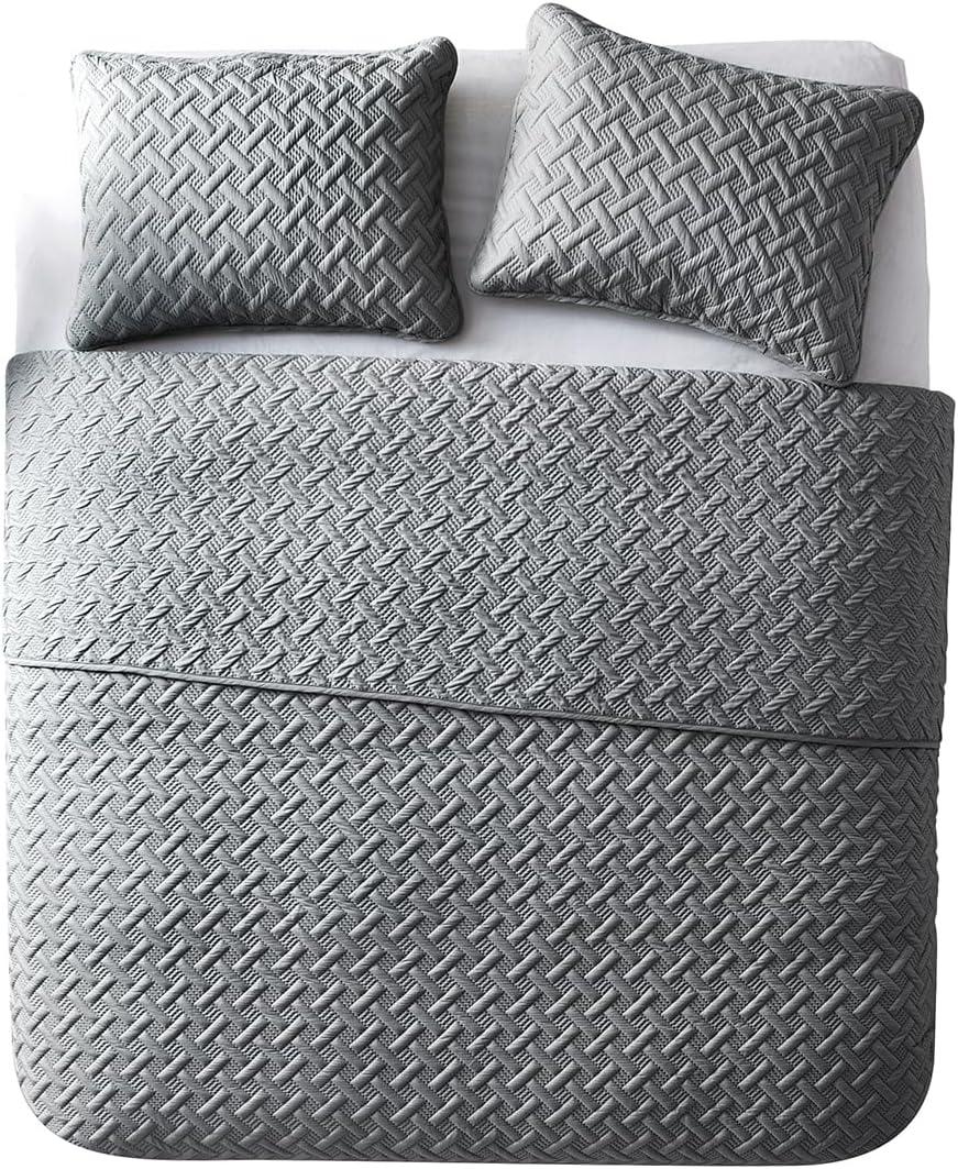 3pc Full/Queen Nina Embossed Quilt Set Gray - VCNY Home: Hypoallergenic Microfiber Coverlet with Shams