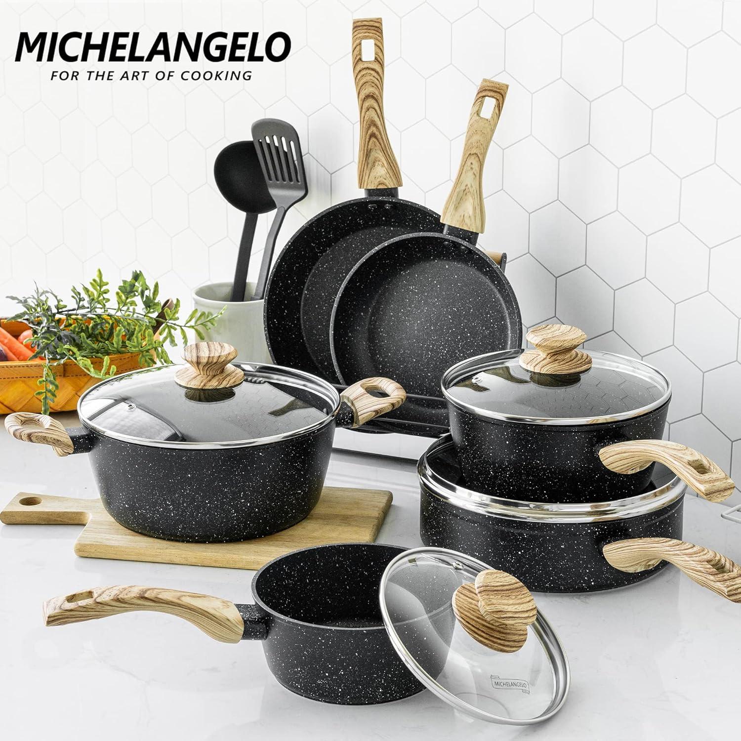 12-Piece Black Granite Non-Stick Aluminum Cookware Set