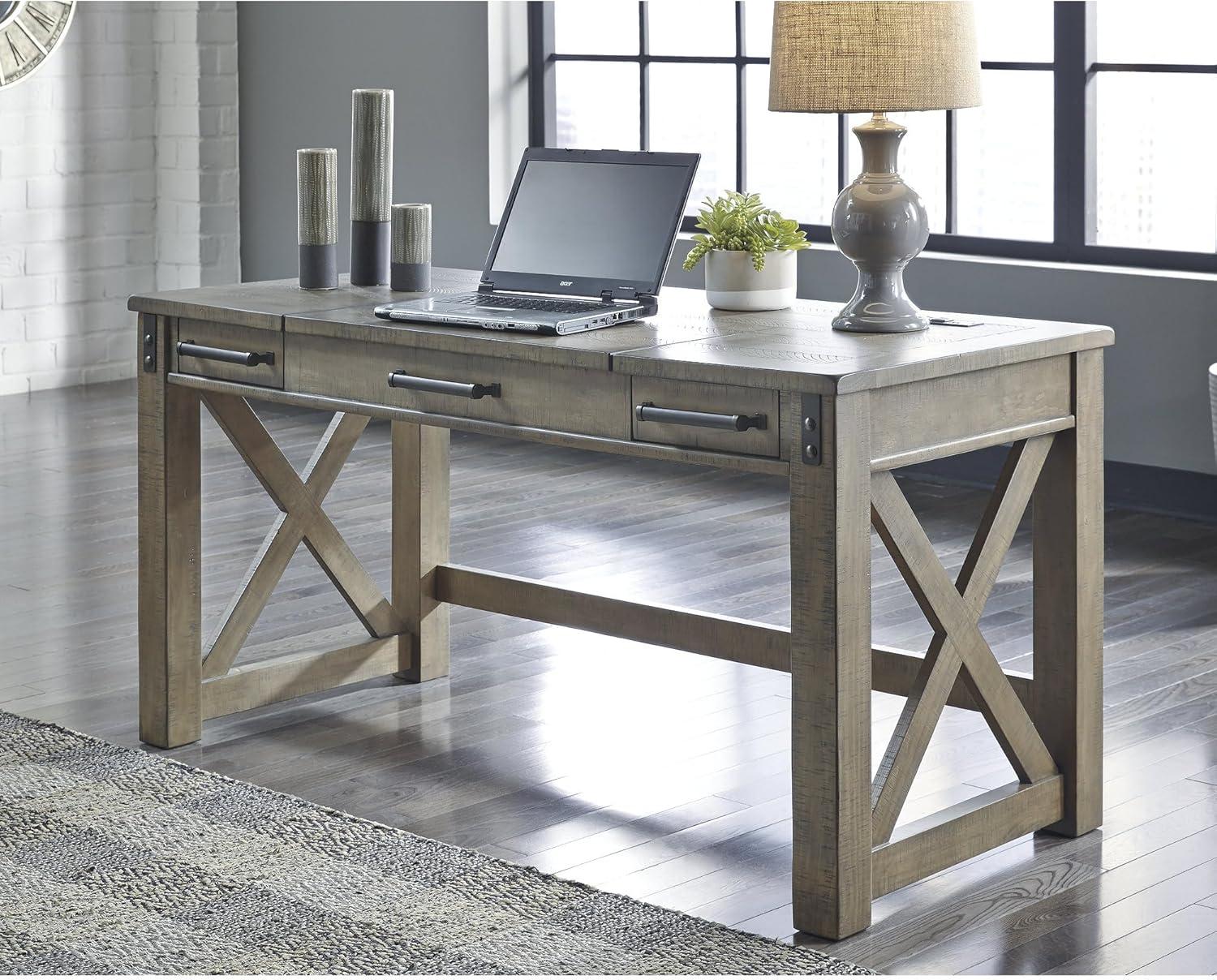 Aldwin Home Office Lift Top Writing and Computer Desk Black/Gray - Signature Design by Ashley: 60" Adjustable, with USB Charging Station