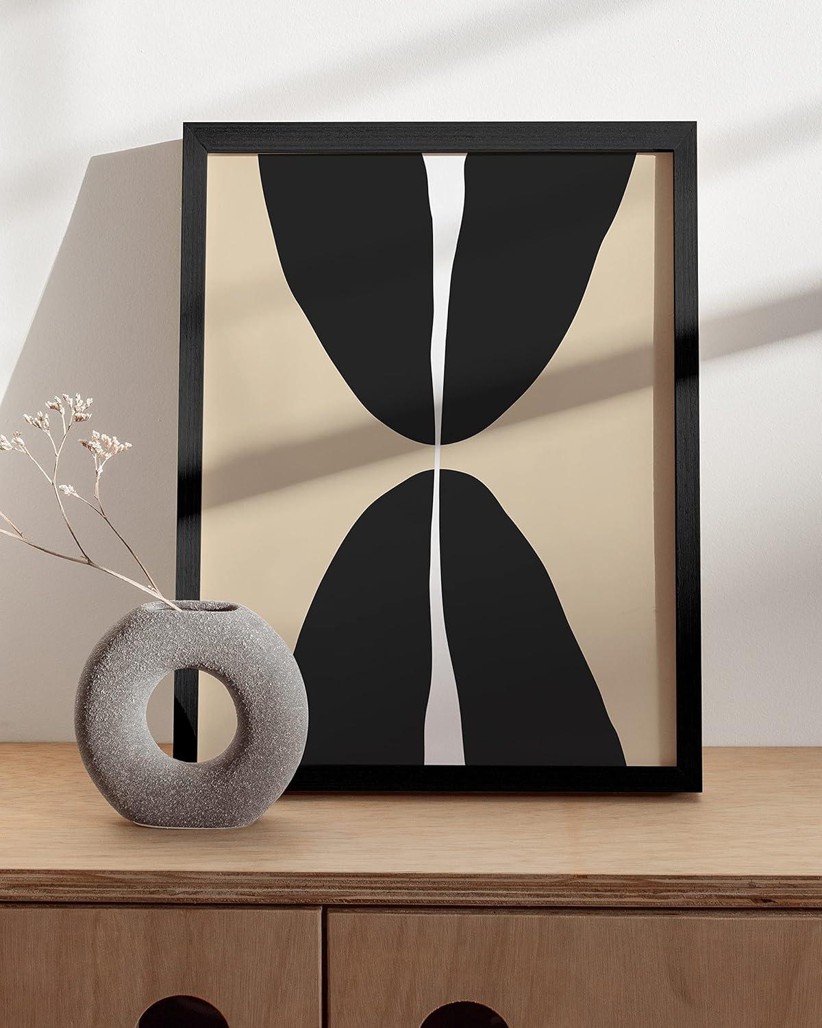 HAUS AND HUES Black Abstract Art and Modern Poster - Black Abstract Wall Art and Geometric Art Abstract Modern Art Wall Decor Mid Century Modern Wall Decor Top and Bottom Half Circles UNFRAMED 12x16