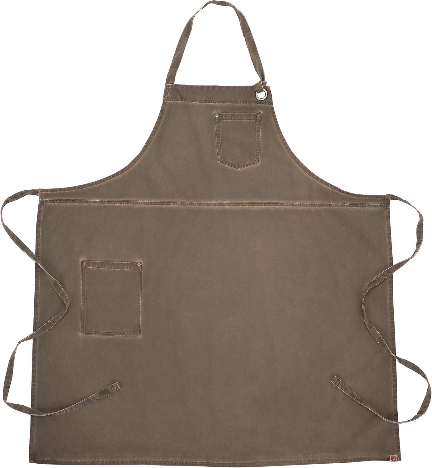 Earth Brown Cotton Adjustable Bib Apron with Pockets