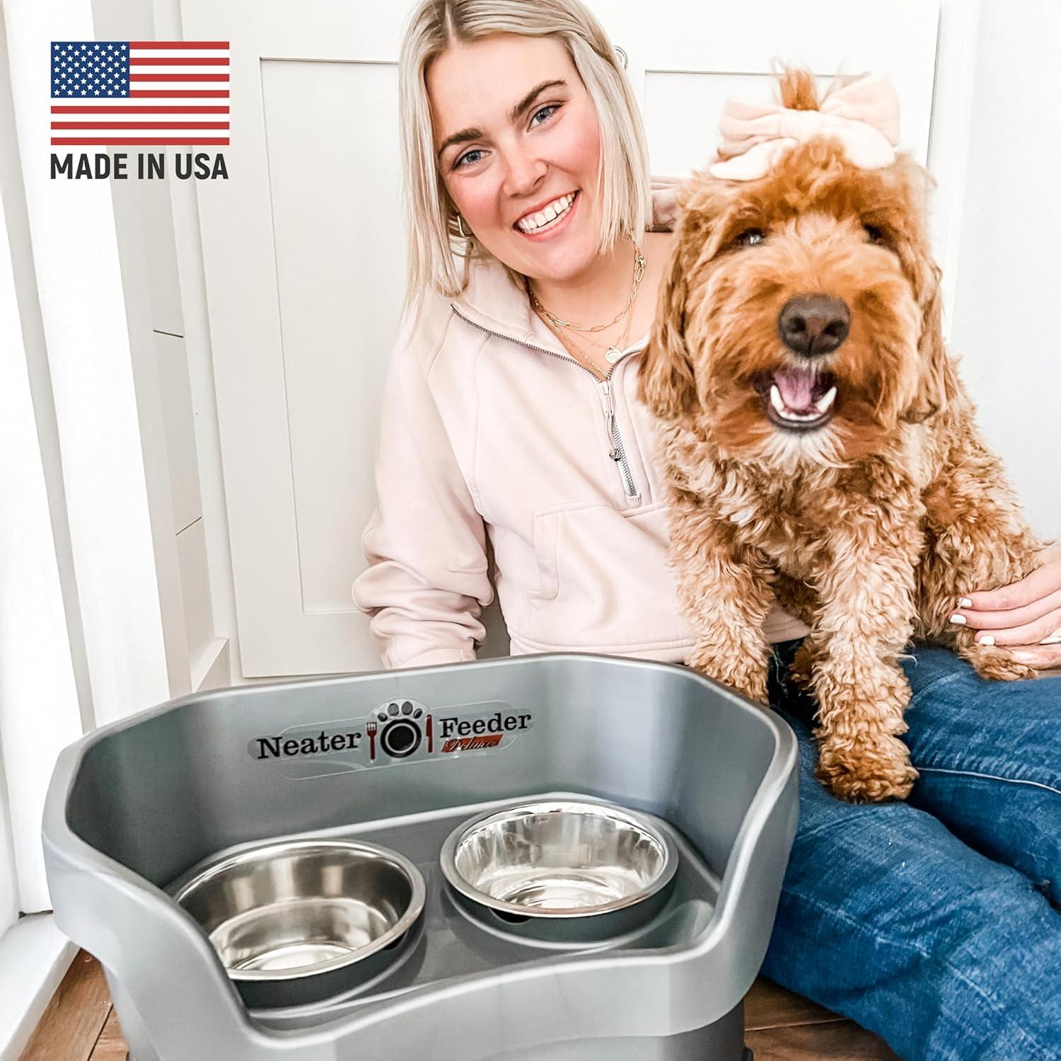 Neater Pets Neater Feeder Deluxe Mess-Proof Elevated Food & Water Bowls for Medium Dogs, Gunmetal