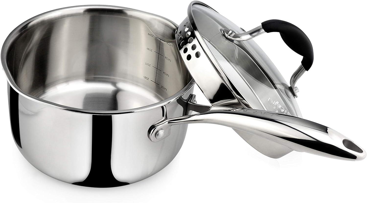 2.5 Quart Stainless Steel Saucepan with Glass Strainer Lid