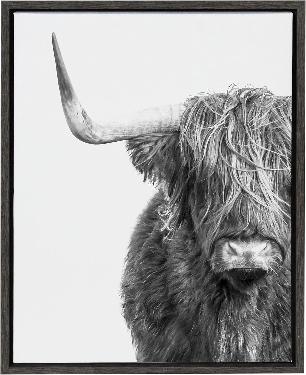 18" x 24" Sylvie Highland Cow Framed Canvas by Amy Peterson Gray: Wall Art Decor, Animal Theme - Kate & Laurel