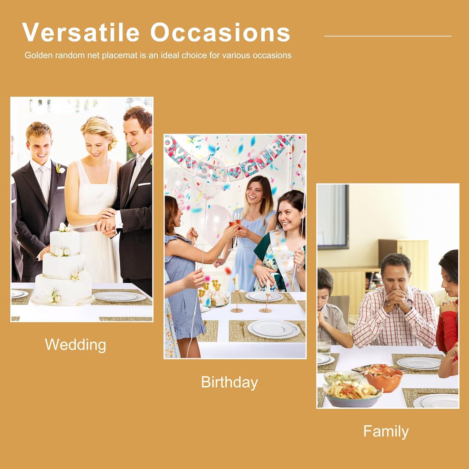 Holzlrgus Gold Rectangle Placemats Set of 4 Metallic Vinyl Easy to Clean Non-Slip Stain Heat Resistant Washable Wipeable Morden Abstract Table Mats for Dinning Wedding Party Festival