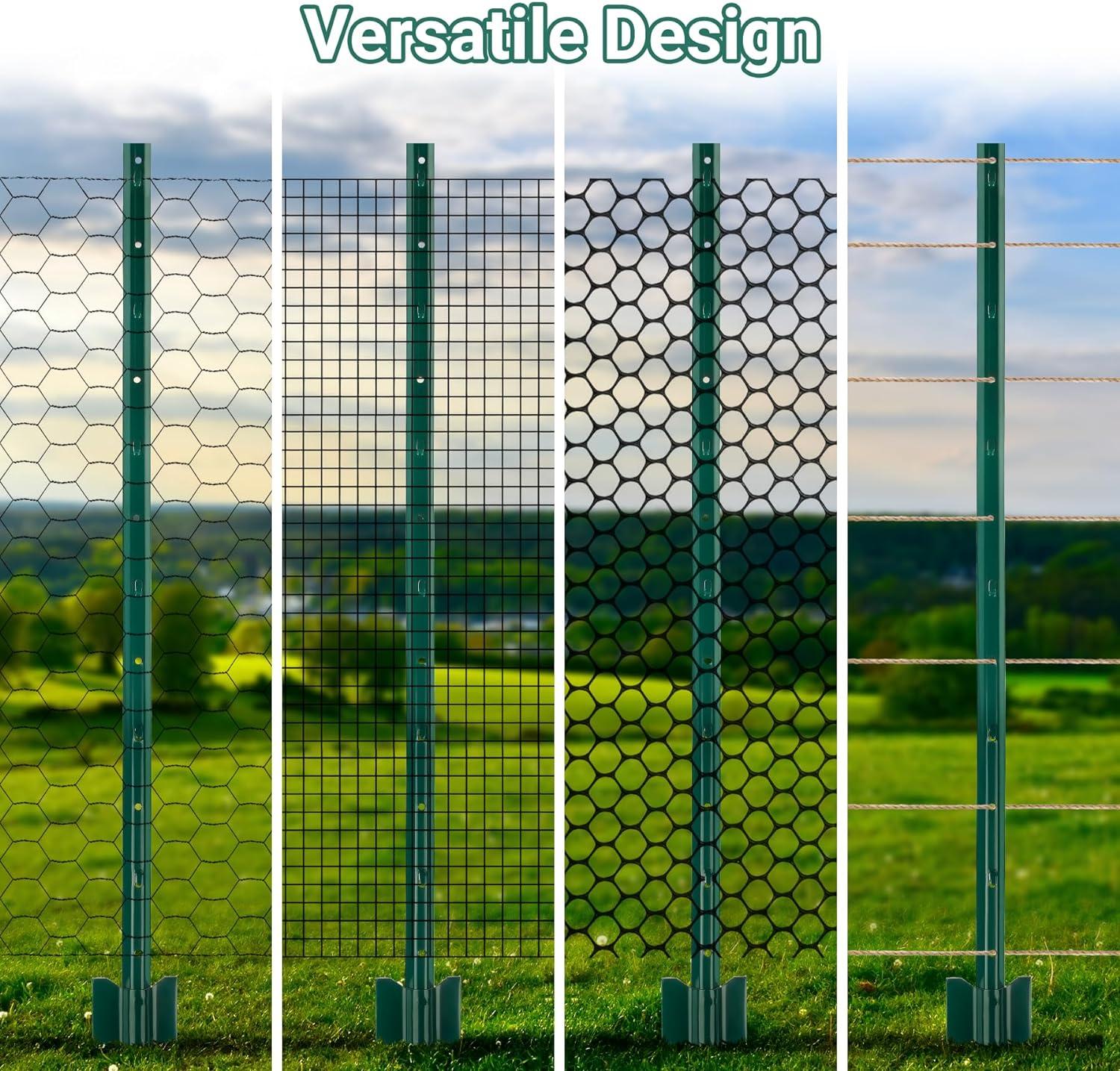Fence Posts 4Feet - 10Pack, Heavy Duty Metal Fence Post with U-Channel, Steel Fence U-Post for Holding Garden Wire Fence, Corner Anchor Posts etc.