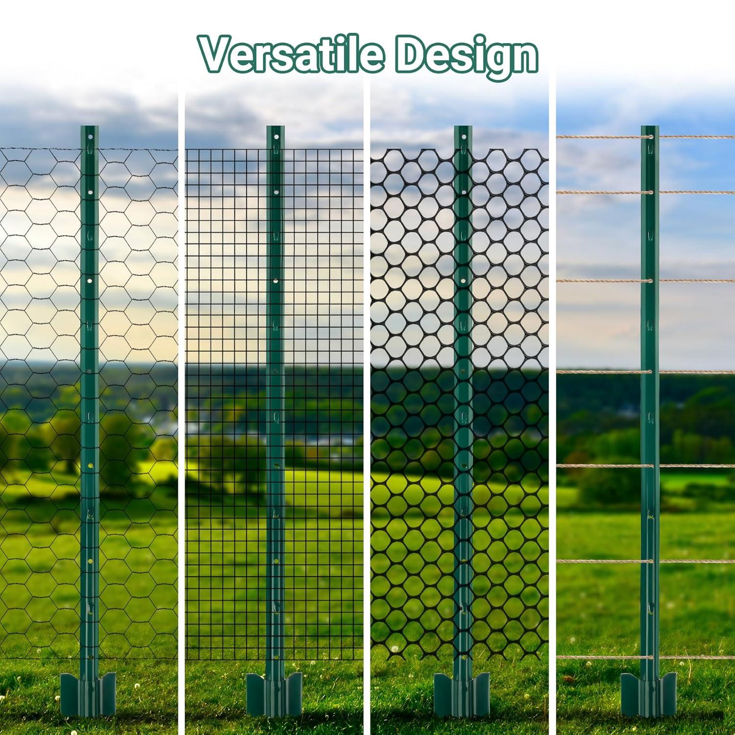 Fence Posts 4Feet - 10Pack, Heavy Duty Metal Fence Post with U-Channel, Steel Fence U-Post for Holding Garden Wire Fence, Corner Anchor Posts etc.