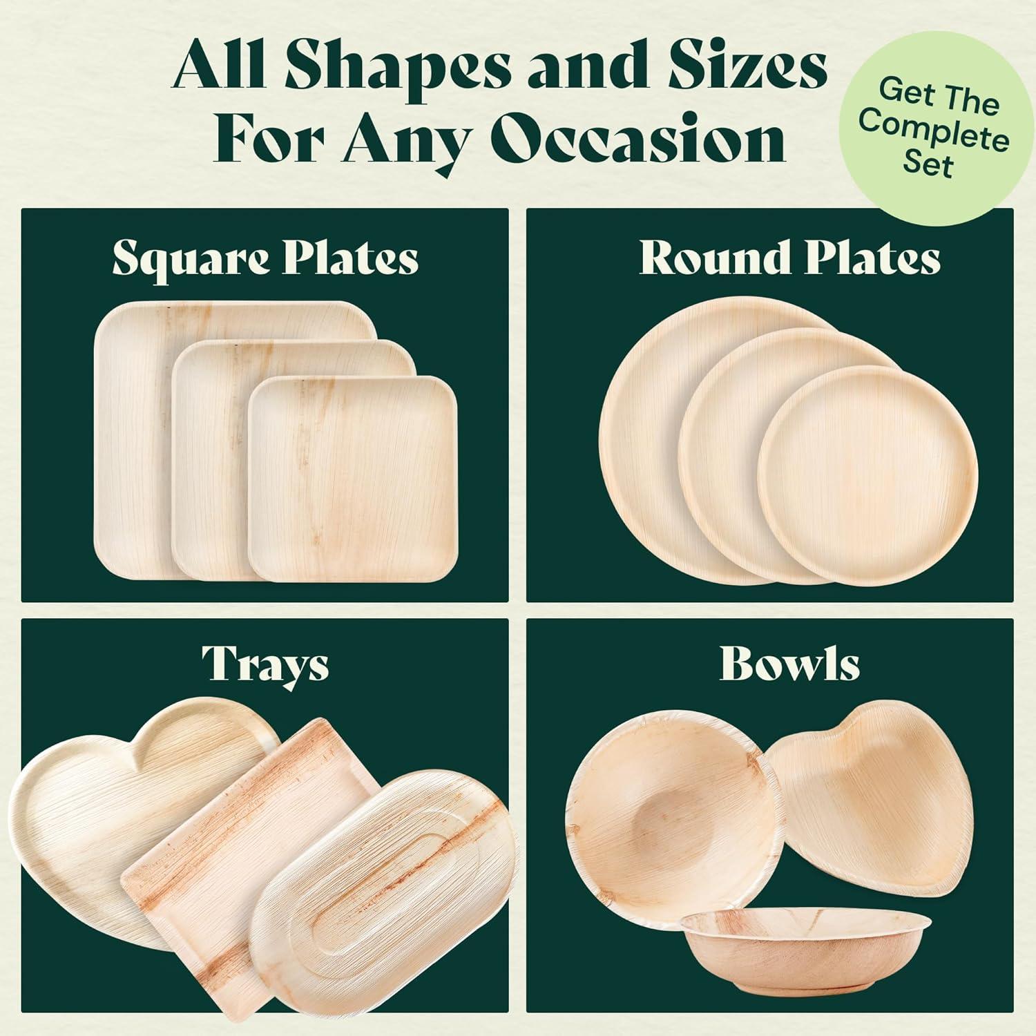Chic Leaf, Compostable & Disposable Plates, Round, Natural Color, Palm Leaf, 48 Pc, 10” & 6”