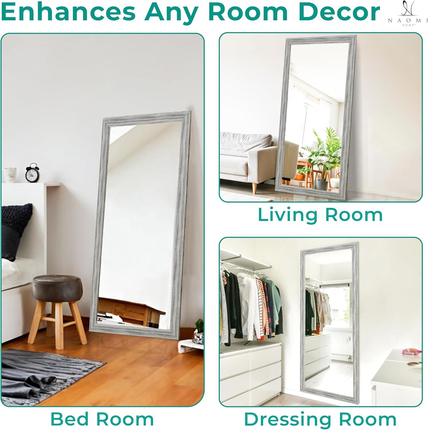 Highland Dunes Lindberg Rectangle Full Length Mirror, Faux Wood Farmhouse Mirror, Floor Mirror