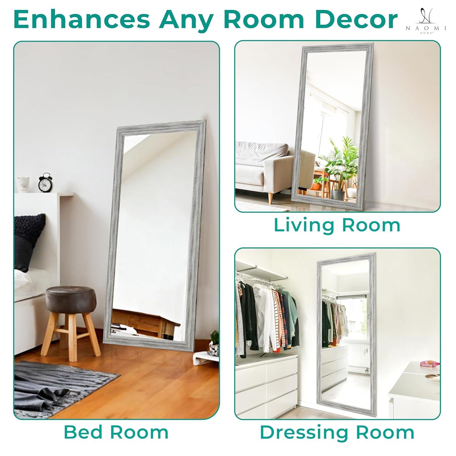 Highland Dunes Lindberg Rectangle Full Length Mirror, Faux Wood Farmhouse Mirror, Floor Mirror