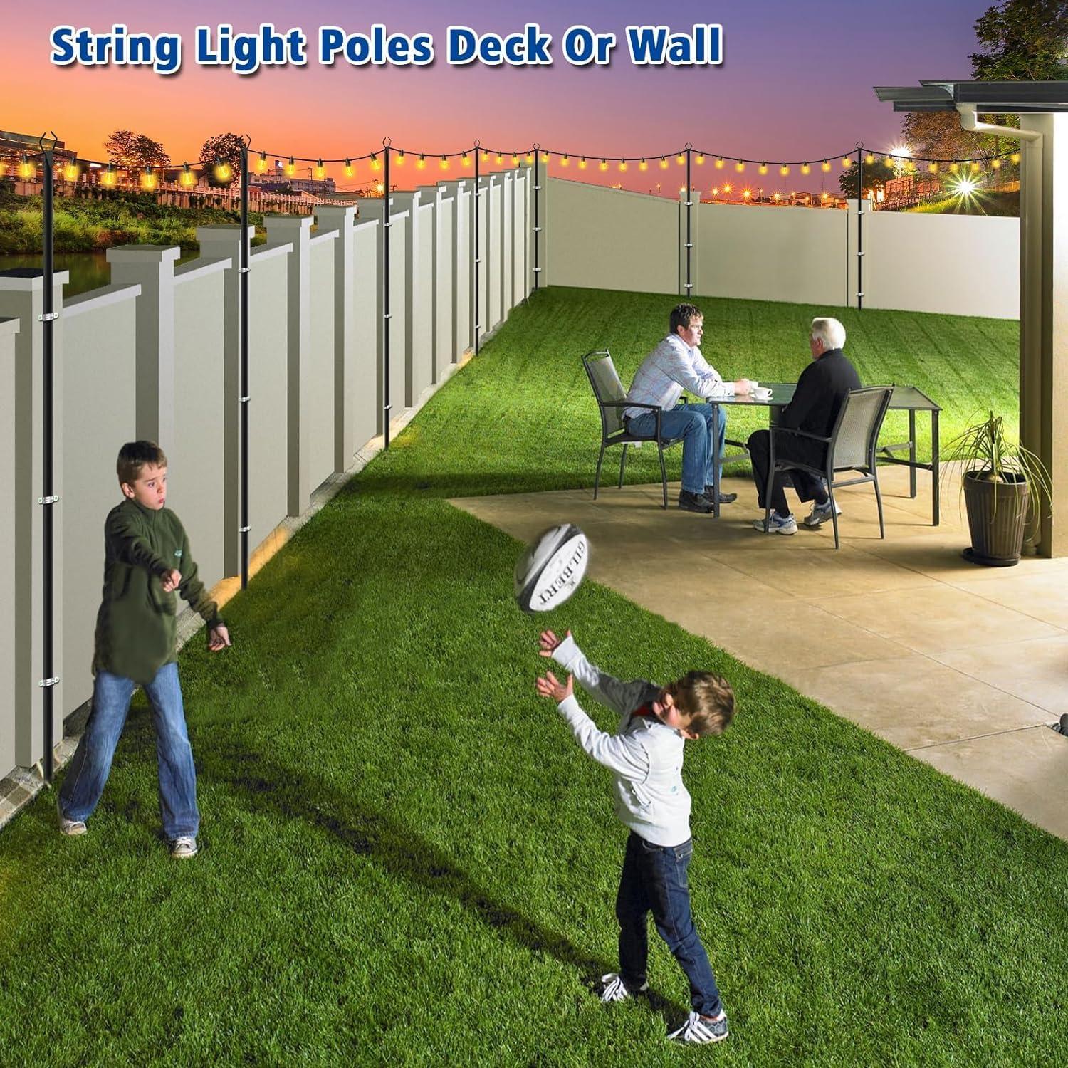 2 Pack String Light Poles,10 Ft Light Poles for Outside String Lights,Outdoor Lights Pole with Fork,Metal Poles Stand for Patio Deck Backyard