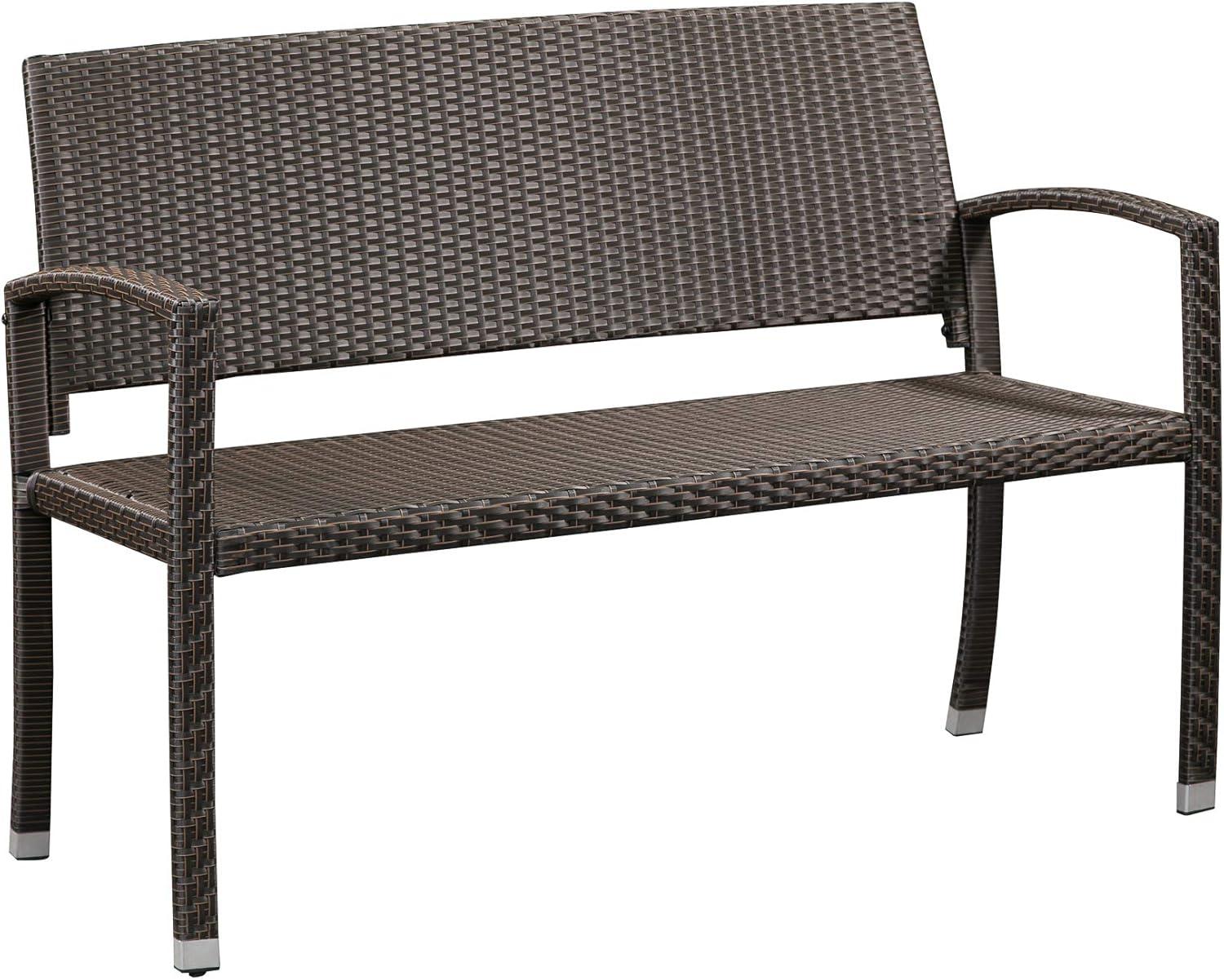 Balkene Home Miles Patio Wicker Steel Frame Bench Attractive Woven Design Easy Assembly Lightweight Patio Garden Setting - Mocha