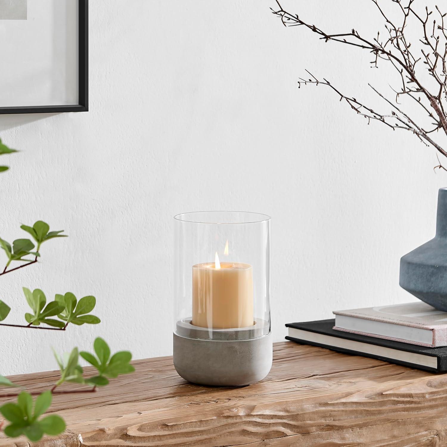 Danya B Modern Cool Gray Cement Base and Glass Pillar Votive Candle Holder - Small