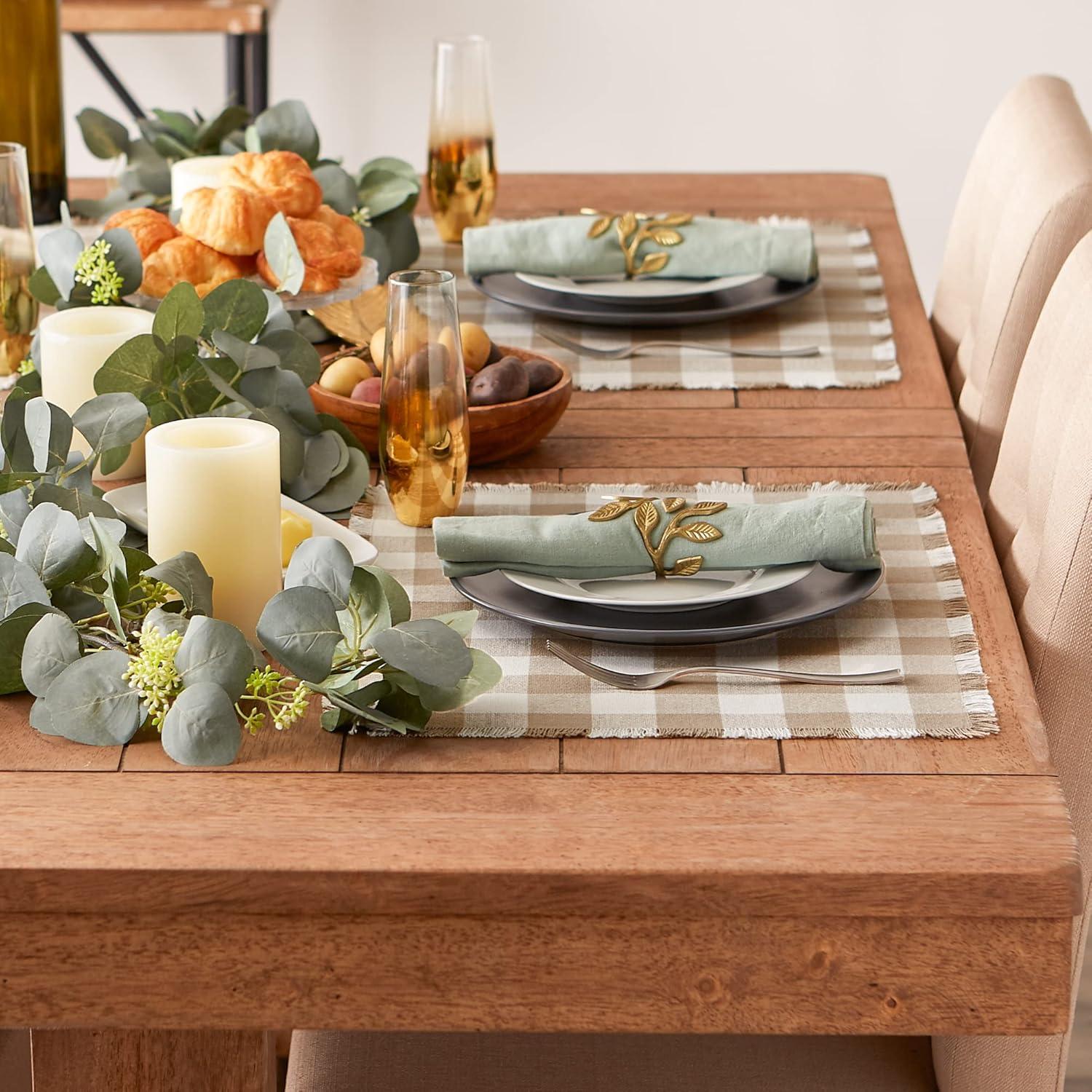 Stone Heavyweight Check Fringed Placemat (Set of 6)