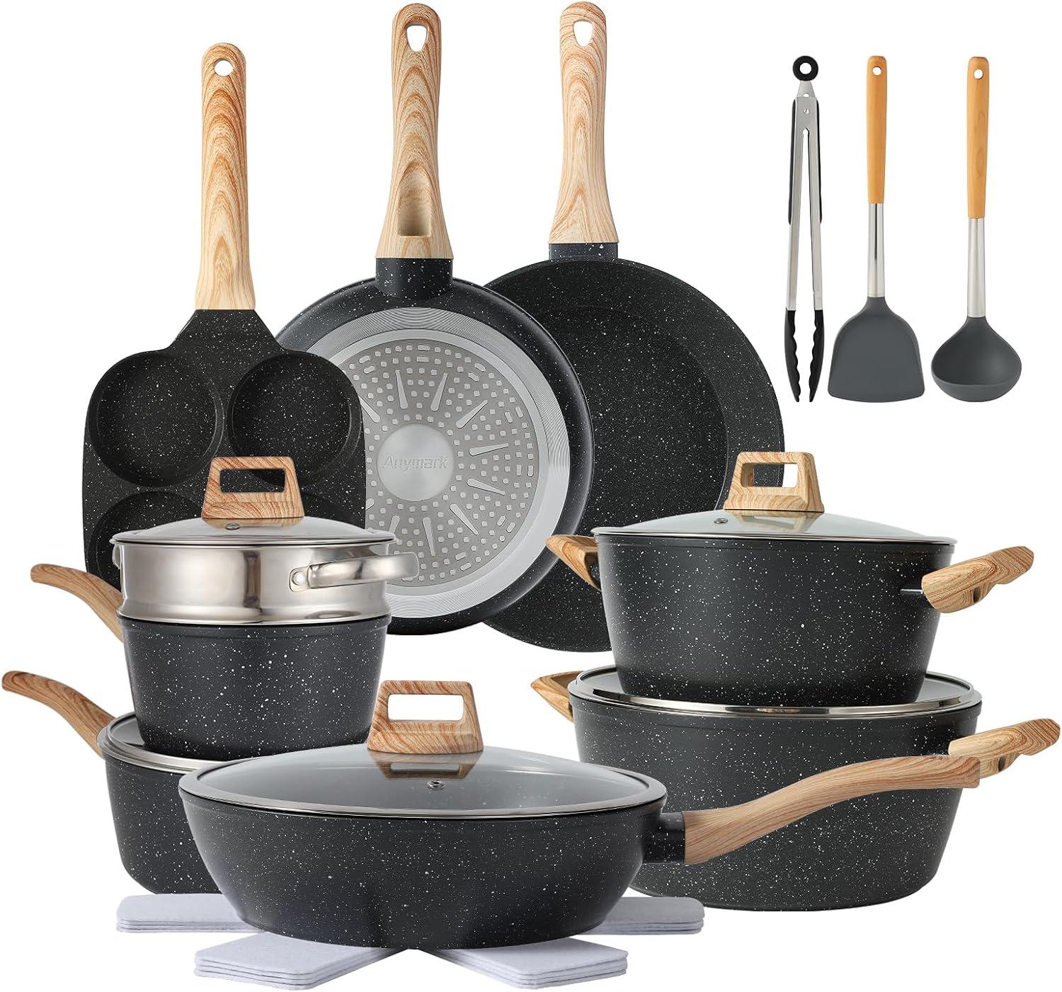 BN-LINKKL 21PCS Pots And Pans Set Non Stick Cookware Set Nonstick With Cooking Set (Black, 21Pieces)