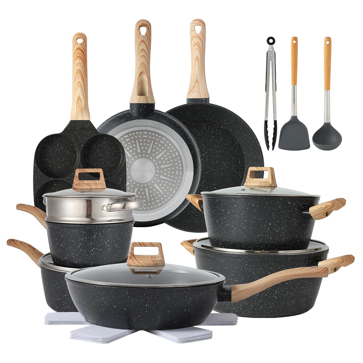 BN-LINKKL 21PCS Pots And Pans Set Non Stick Cookware Set Nonstick With Cooking Set (Black, 21Pieces)