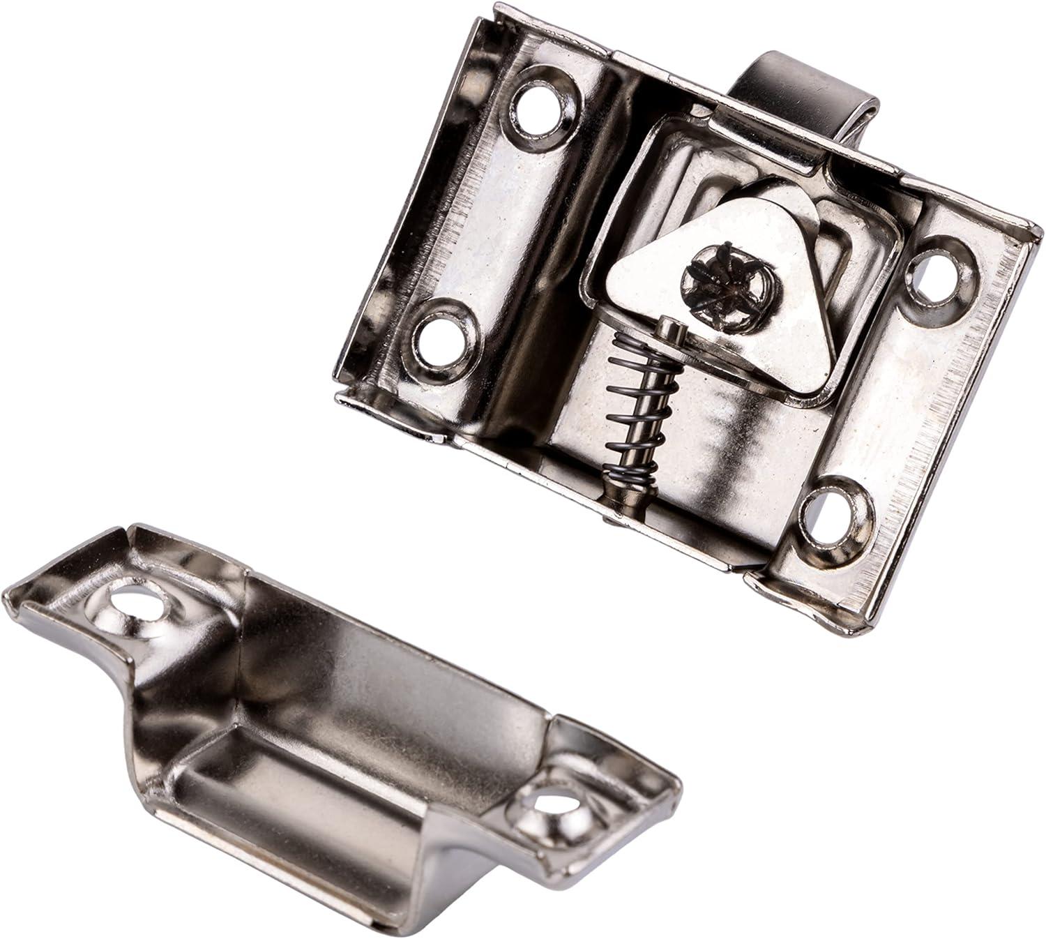 UNIQANTIQ HARDWARE SUPPLY Stamped Nickel Plated Cabinet Door Latch w/Catch - Antique Furniture Oval Turn Latch | BS-2 (1)