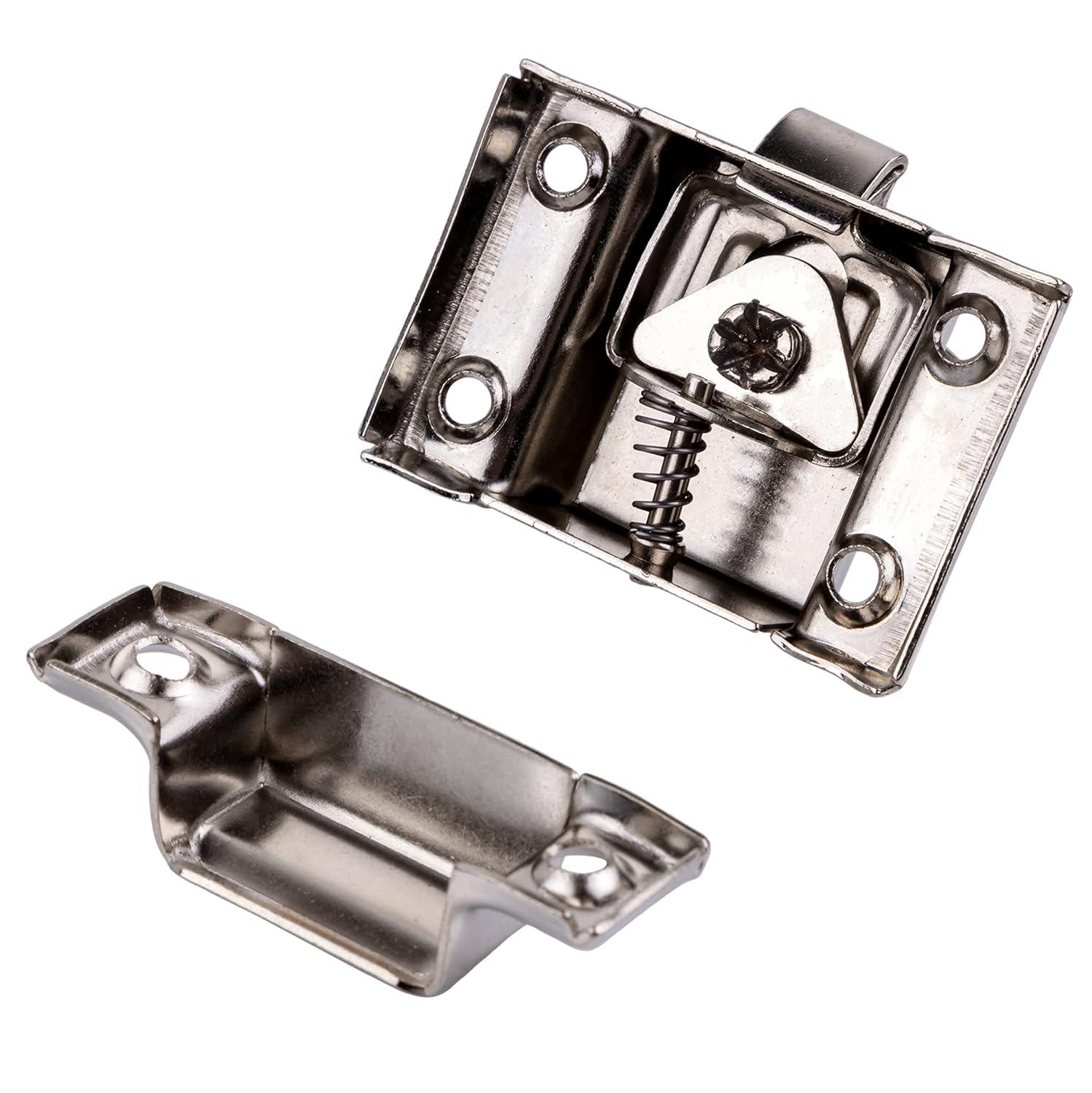UNIQANTIQ HARDWARE SUPPLY Stamped Nickel Plated Cabinet Door Latch w/Catch - Antique Furniture Oval Turn Latch | BS-2 (1)