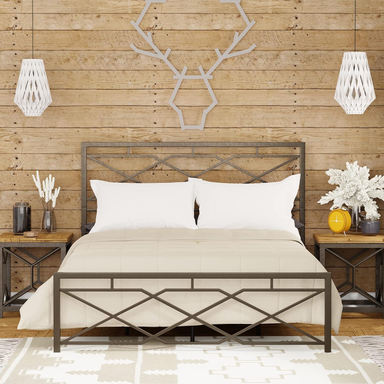 17 Stories Mcintosh Industrial Metal Snap Assembled Bed Frame