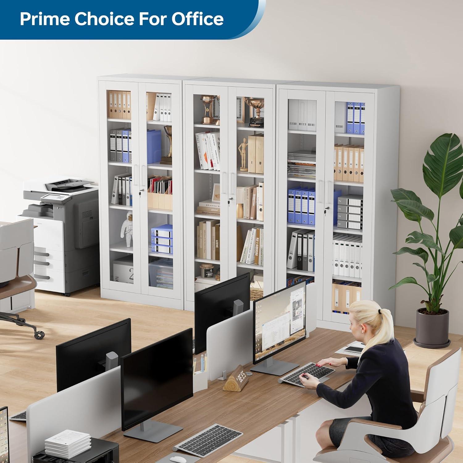 Display Cabinet With Glass Doors, Curio Cabinets With 4 Adjustable Shelves, Locking Glass Cabinet Display Case For Home, Office, Clinic, Pantry, Assemble Required