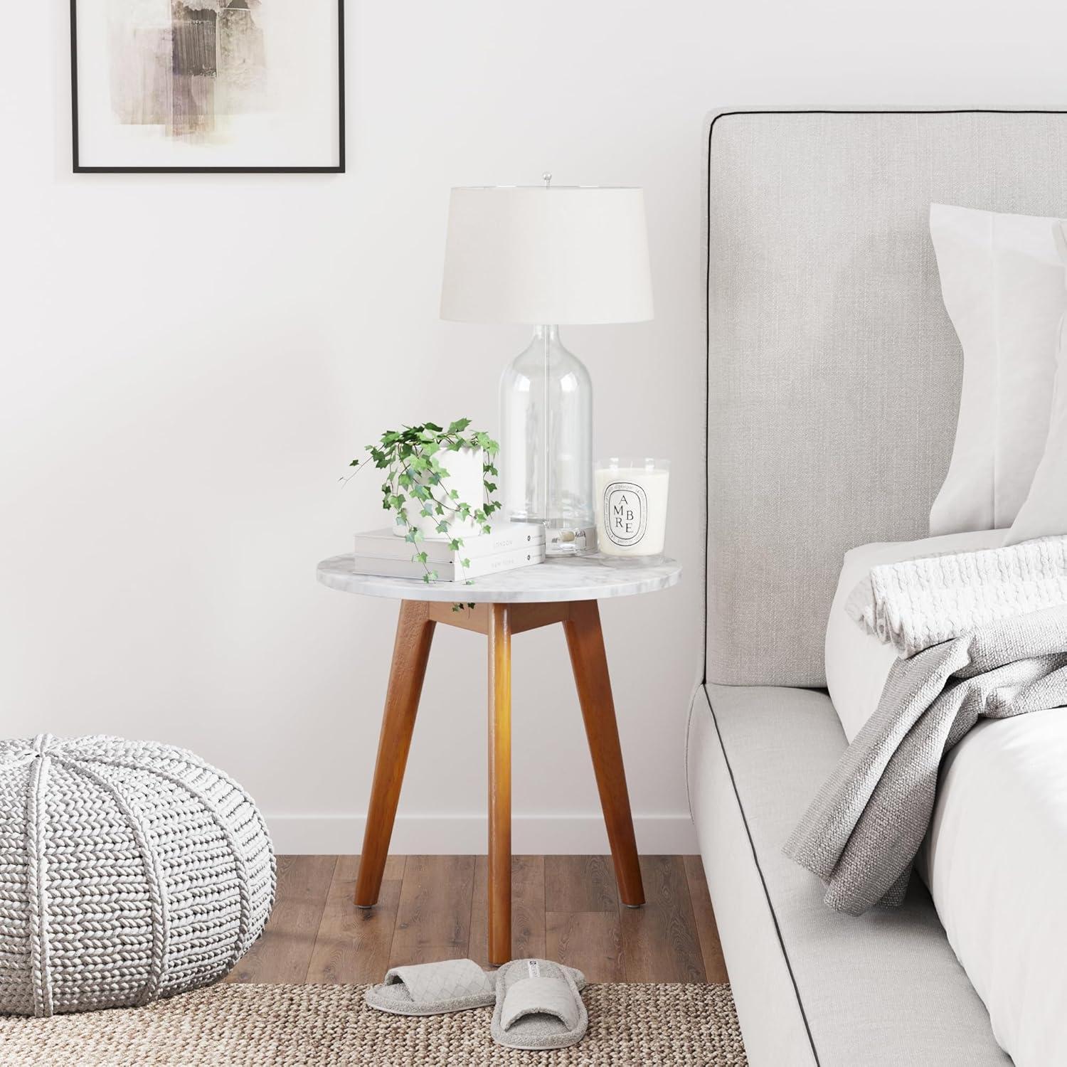 Solid Wood and Faux Marble Round Side Table - Nathan James