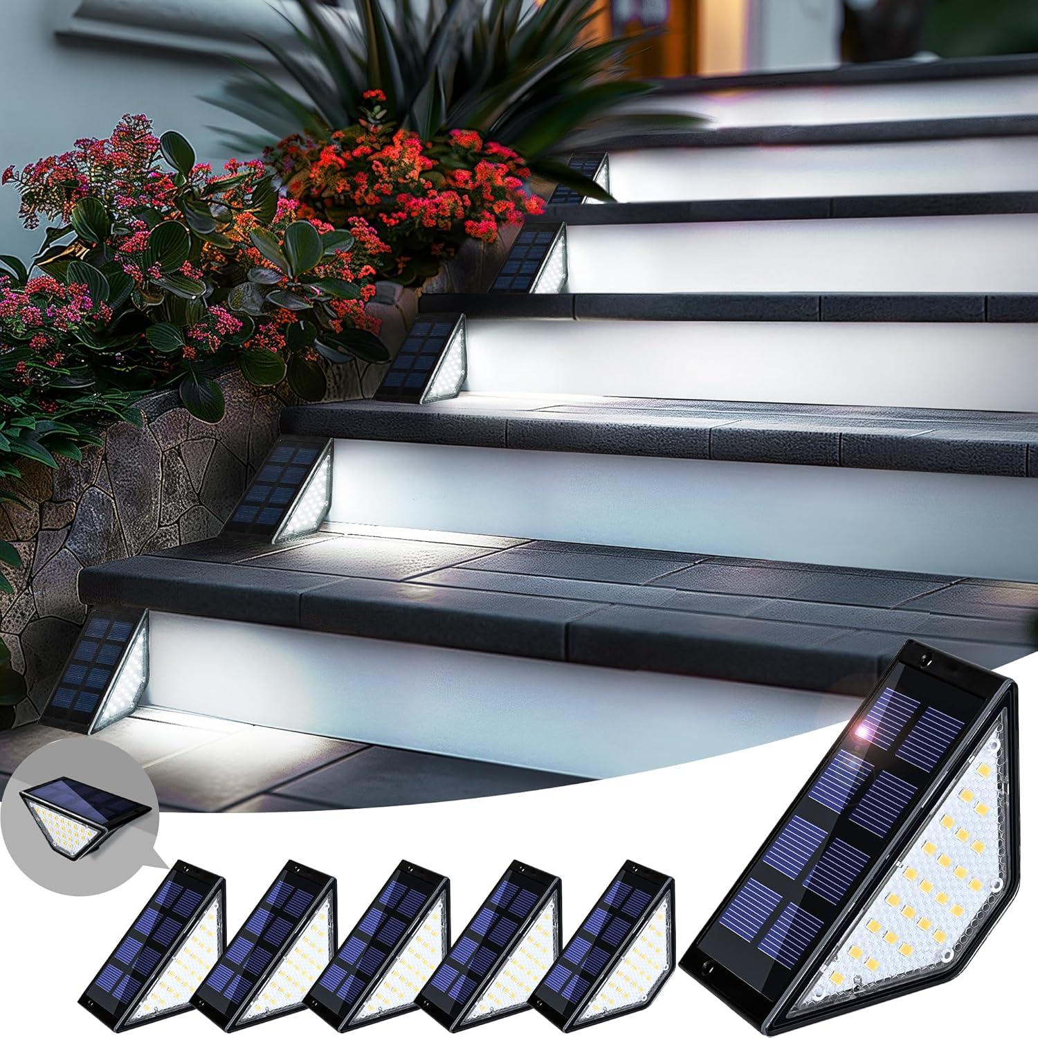 Solar Step Lights for Outside,24 LEDs Solar Stair Lights Waterproof IP65,Solar Deck Lights Outdoor for Yard, Porch, Front Door, Stair, Step, Patio, Deck(6 Pack, Warm White)