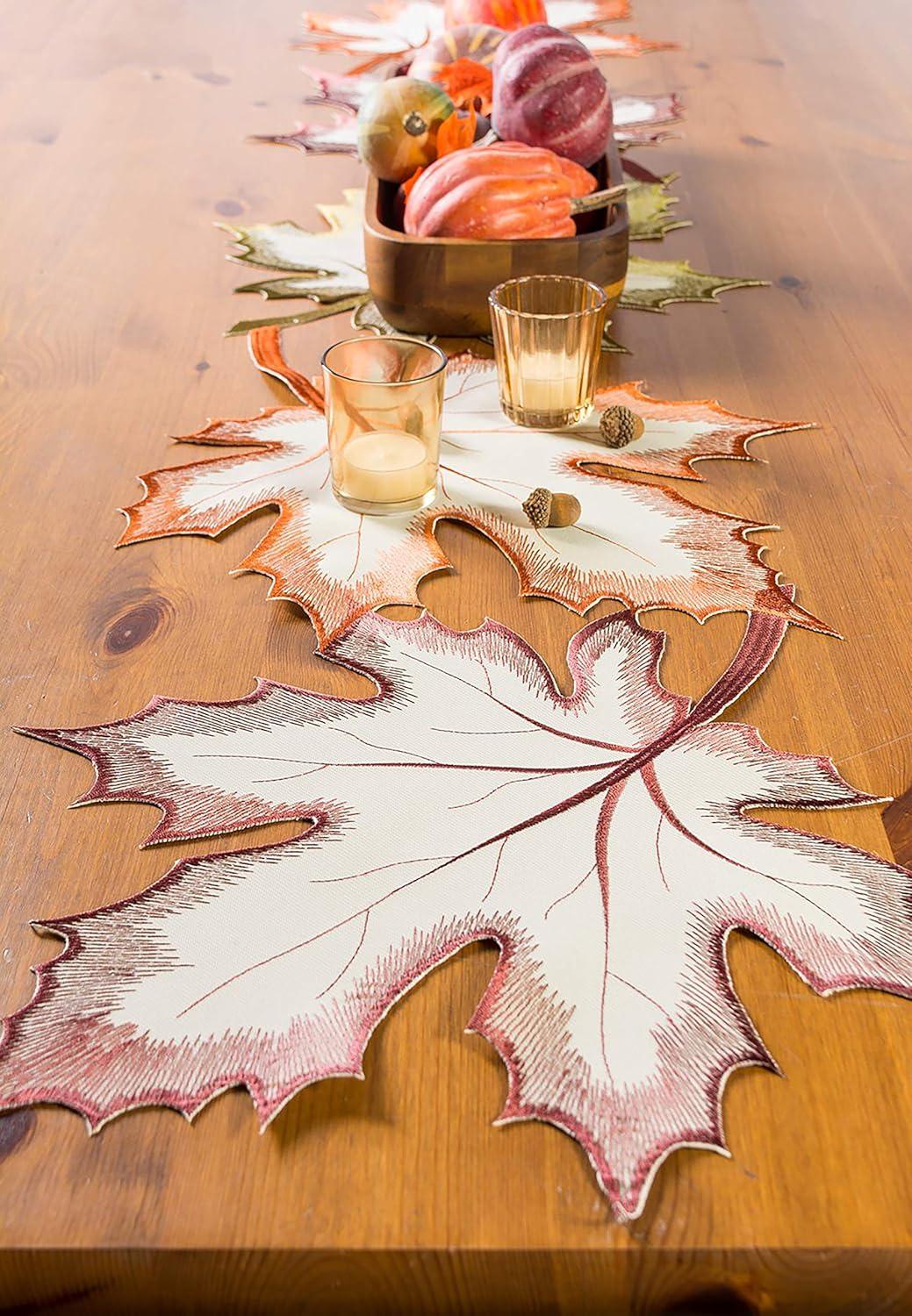 Embroidered Maple Leaves Table Runner