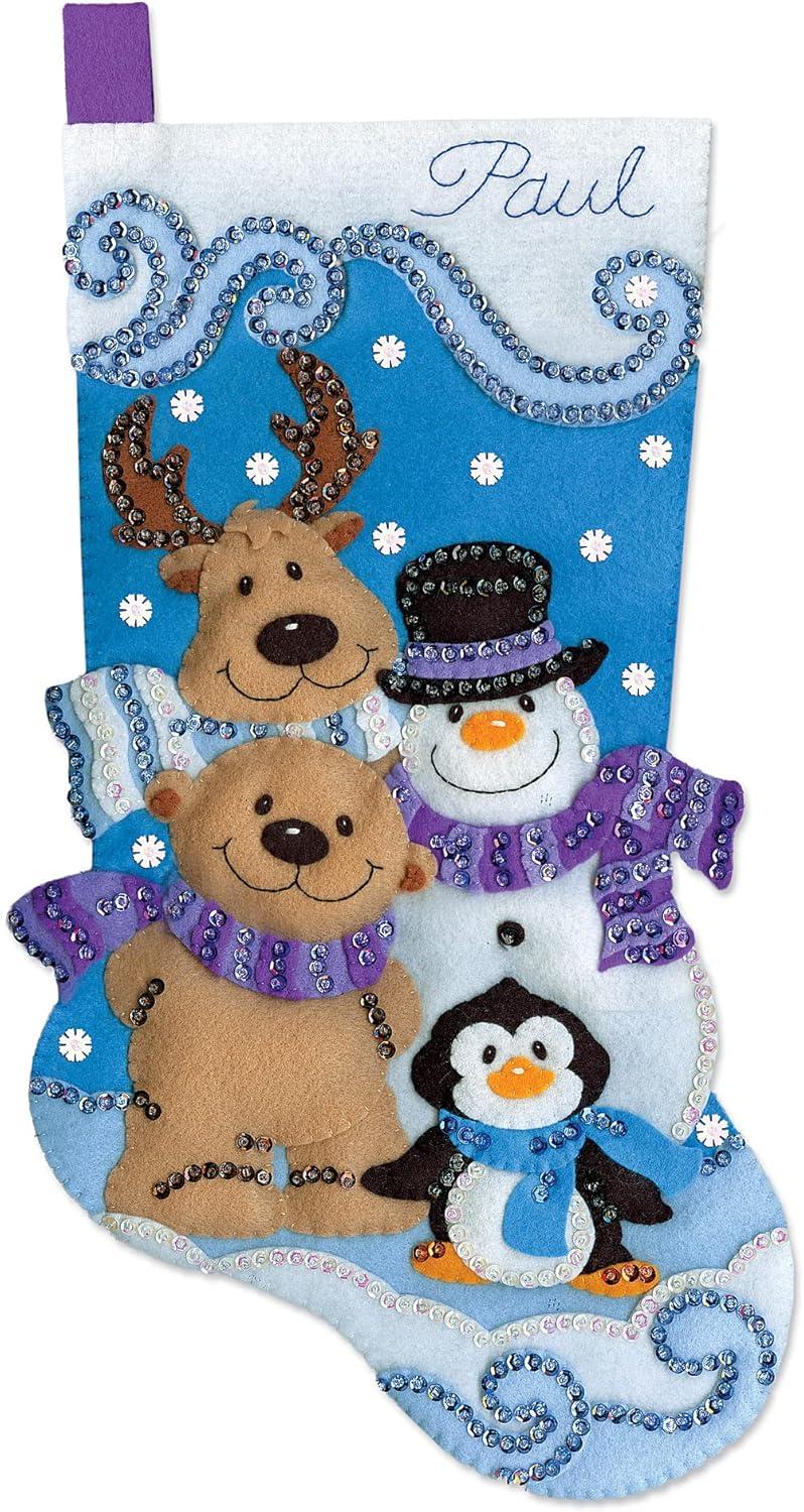 Design Works Felt Stocking Applique Kit 18" Long-Winter Friends