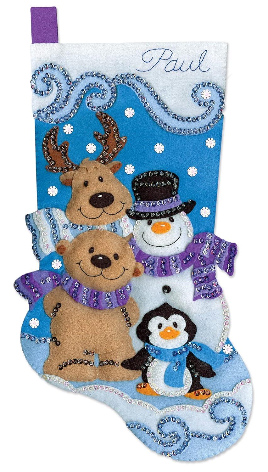 Design Works Felt Stocking Applique Kit 18" Long-Winter Friends