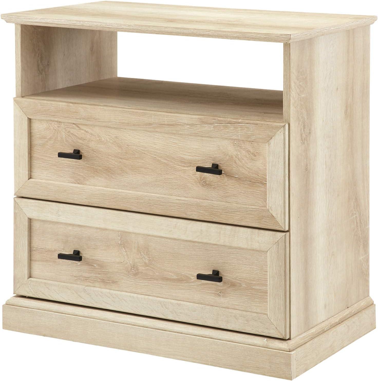 Elegant White Oak 2-Drawer Nightstand with Smooth Metal Glides