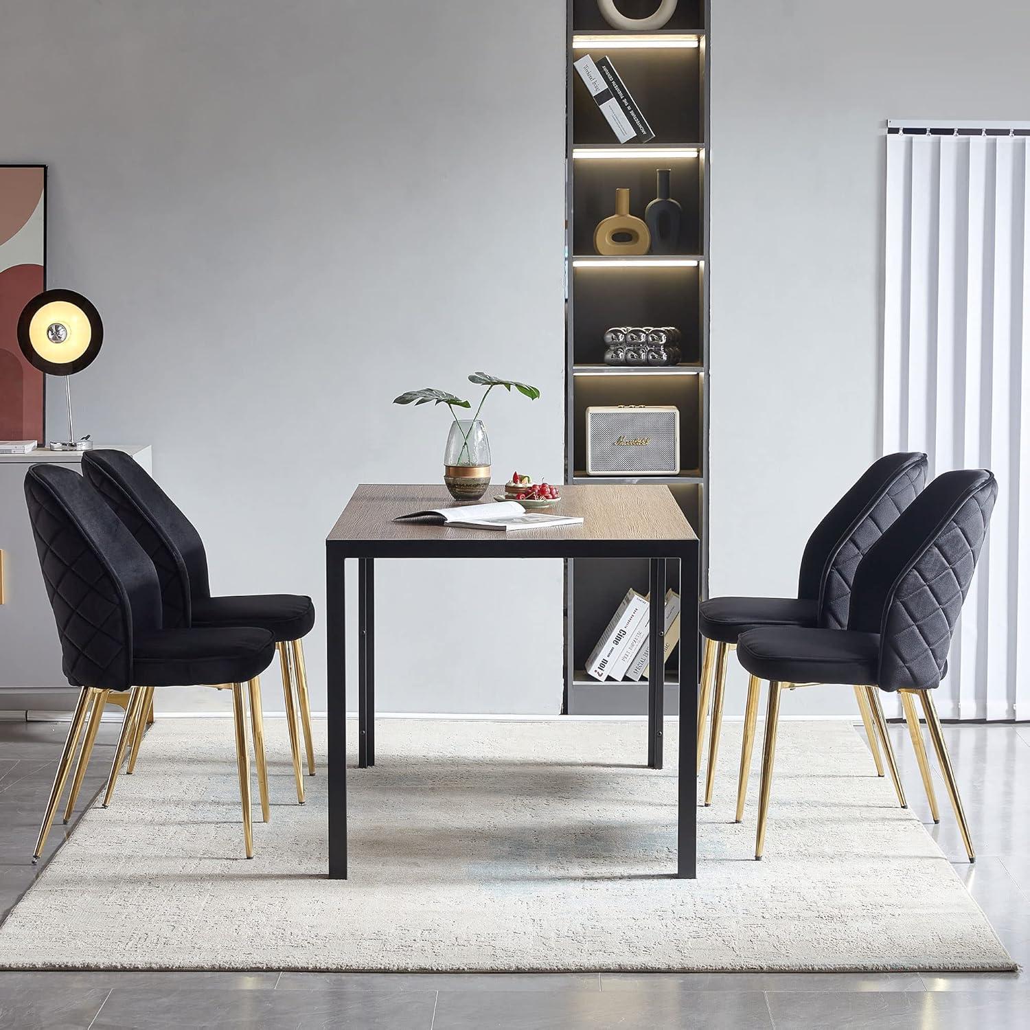 NovaCraft 47" Dining Table, 4-Person Indoor Walnut Wood Grain Effect Table with Metal Legs, Rectangular Kitchen Table for Dining Room, Kitchen, Home Office, and Small Spaces