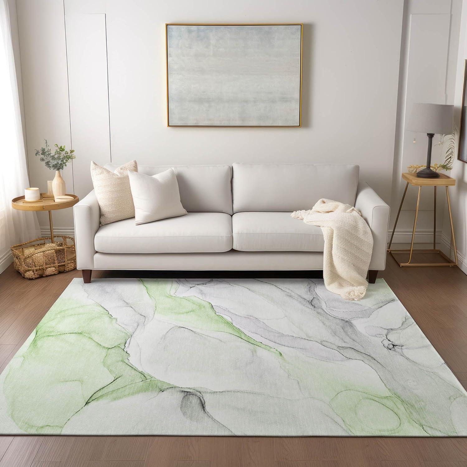 Green and Gray Watercolor 8' x 10' Synthetic Area Rug