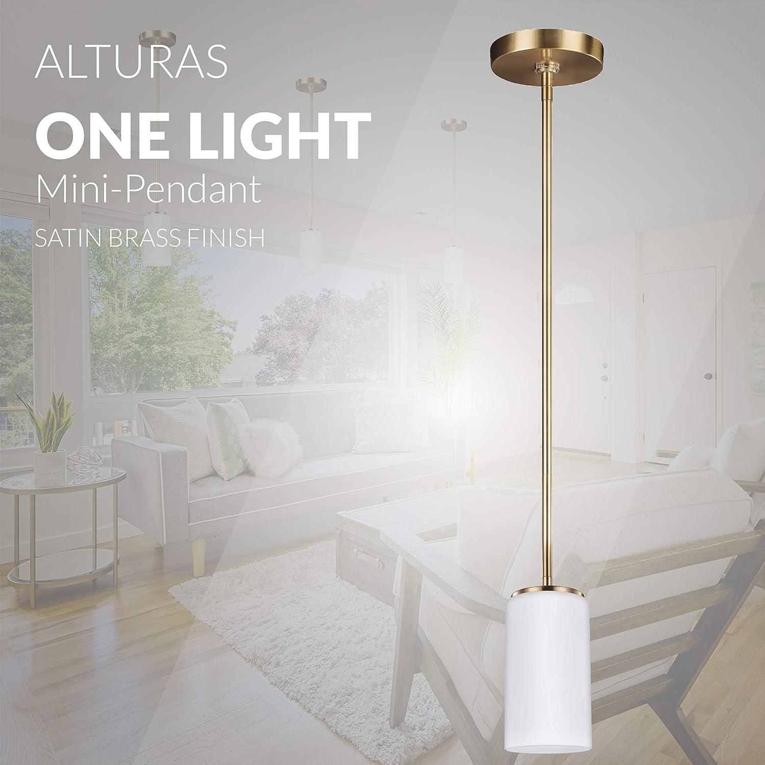 Alturas Mini-Pendant in Satin Brass with Etched Glass Shade