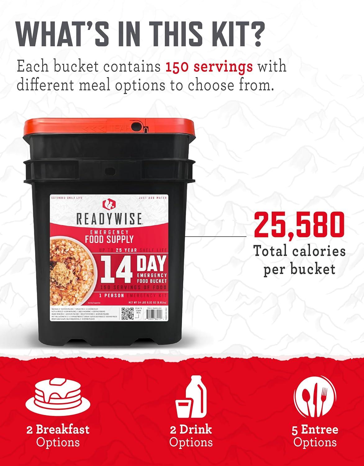 ReadyWise RW10-014 9.75 x 11.75 x 14.75 in. 14 Day Emergency Food Bucket