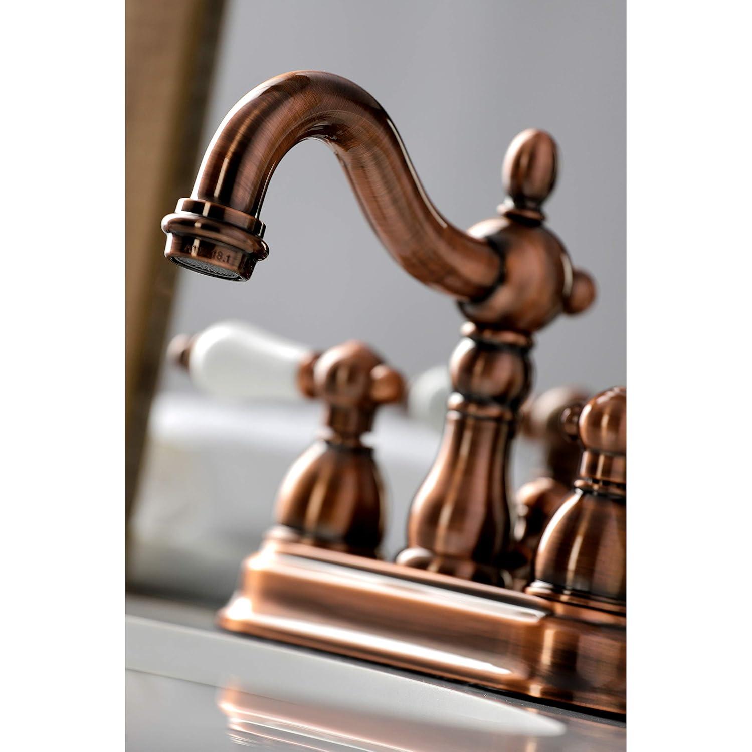 Kingston Brass Heritage Two-Handle 3-Hole Deck Mount 4" Centerset Bathroom Faucet with Plastic Pop-Up