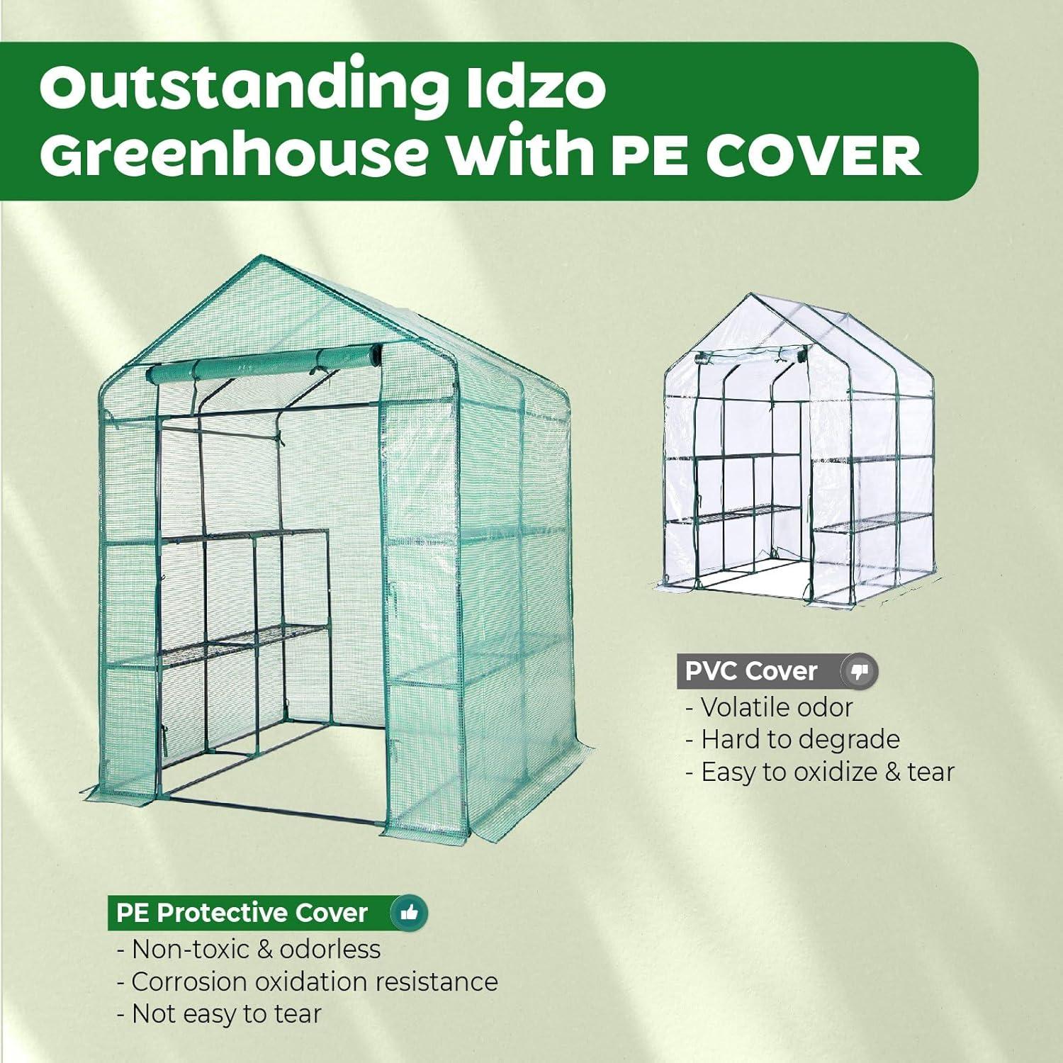 Green Walk-In Greenhouse with PE Cover and Steel Frame