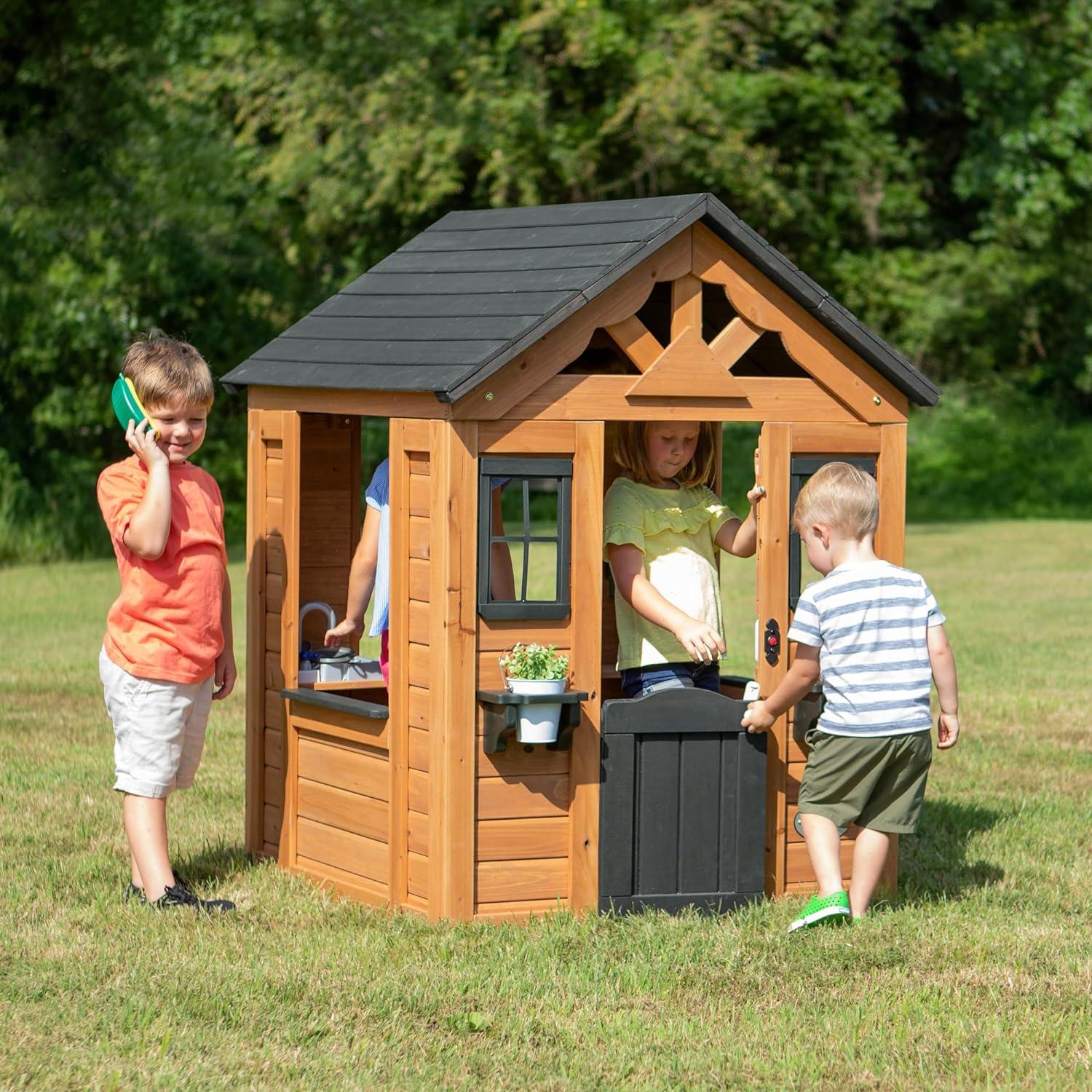 Sweetwater Cedar Wooden Playhouse with Black Roof