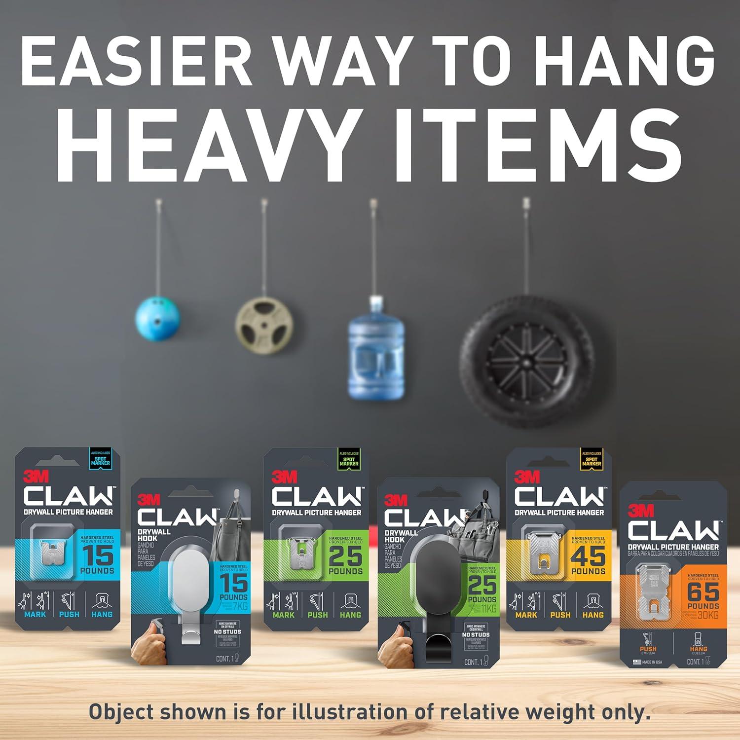 3M CLAW Drywall Picture Hanger with Temporary Spot Marker, Holds 15 lbs, 6 Hangers, 6 Markers/Pack 15 lb 6 Pack