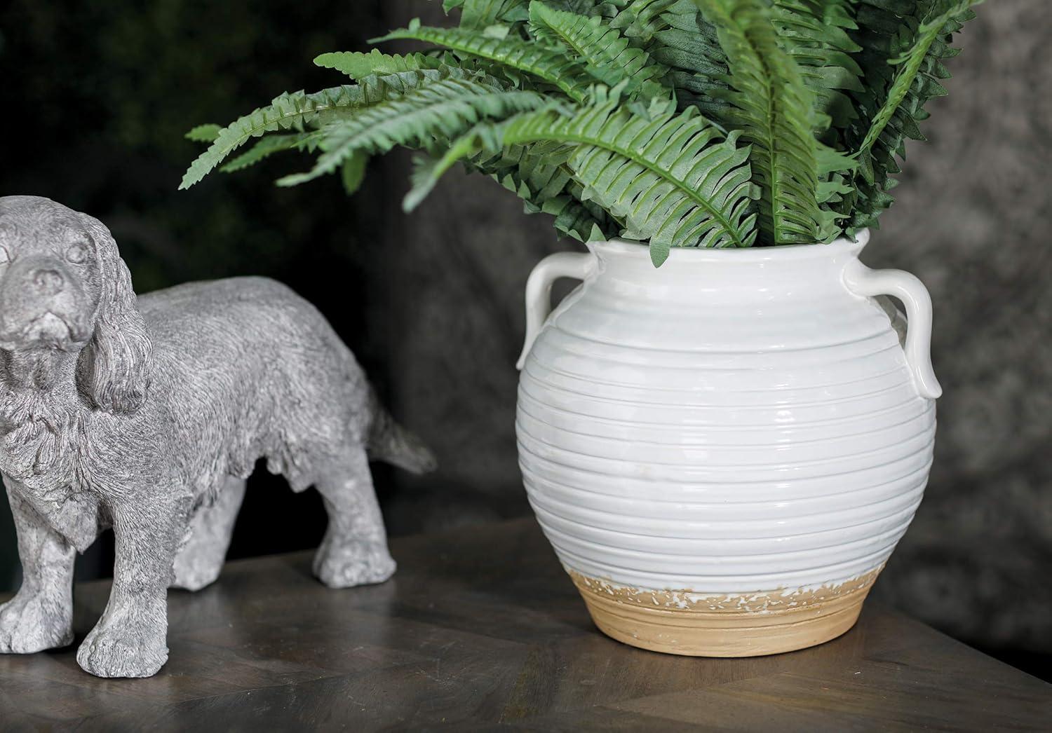 8" Wide Ceramic Planter Pot with Side Handles White - Olivia & May: Indoor Stoneware, Weather-Resistant