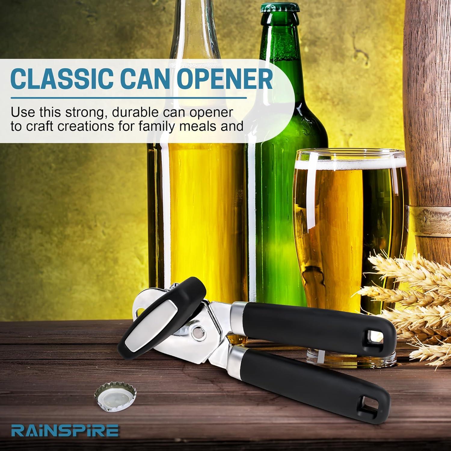 Can Opener Manual Handheld Strong Manual Can Opener Smooth Edge Cut, Can Opener Heavy Duty, Comfortable Soft Handle, Built-in Bottle Opener, Black Black Large Black Large